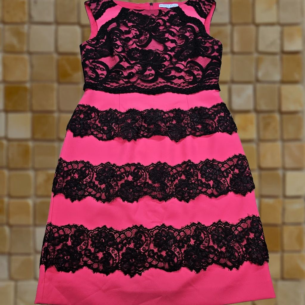 antonio melani hot pink dress Vintage Womens Size 6 Black Lace Applique Sheath Slvls pickyourgiftjorie
