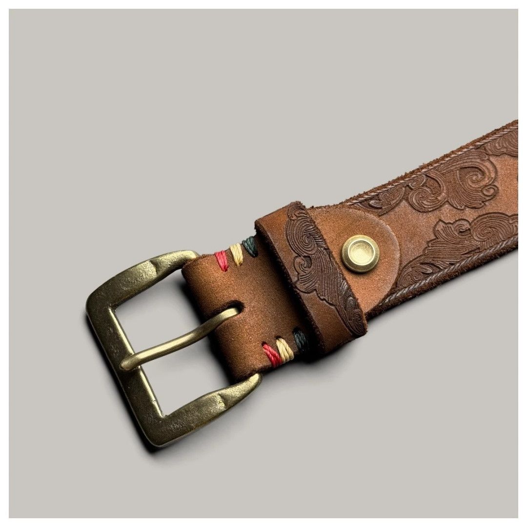 Designer × Leather Copper Buckle Classic Retro Belt Size ONE SIZE - 2 Thumbnail
