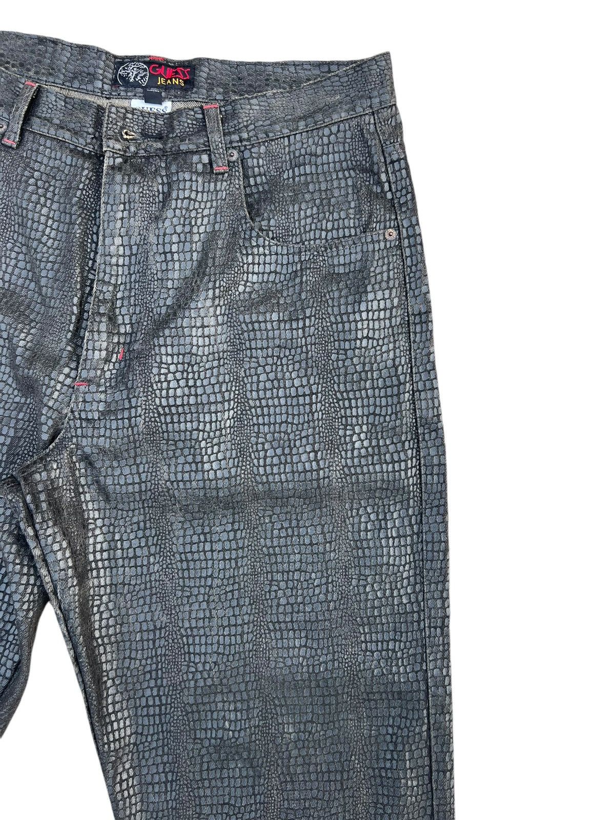 Guess Vintage 90s Guess Croc Skin Print Waxed Denim Jeans Size US 34 / EU 50 - 9 Thumbnail