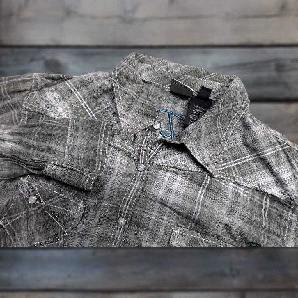 Harley Davidson Harley-Davidson Pearl Snap Shirt Womens 2X Gray Plaid Rhinestone Western Biker Size XXL / US 16-18 / IT 52-54 - 1 Thumbnail
