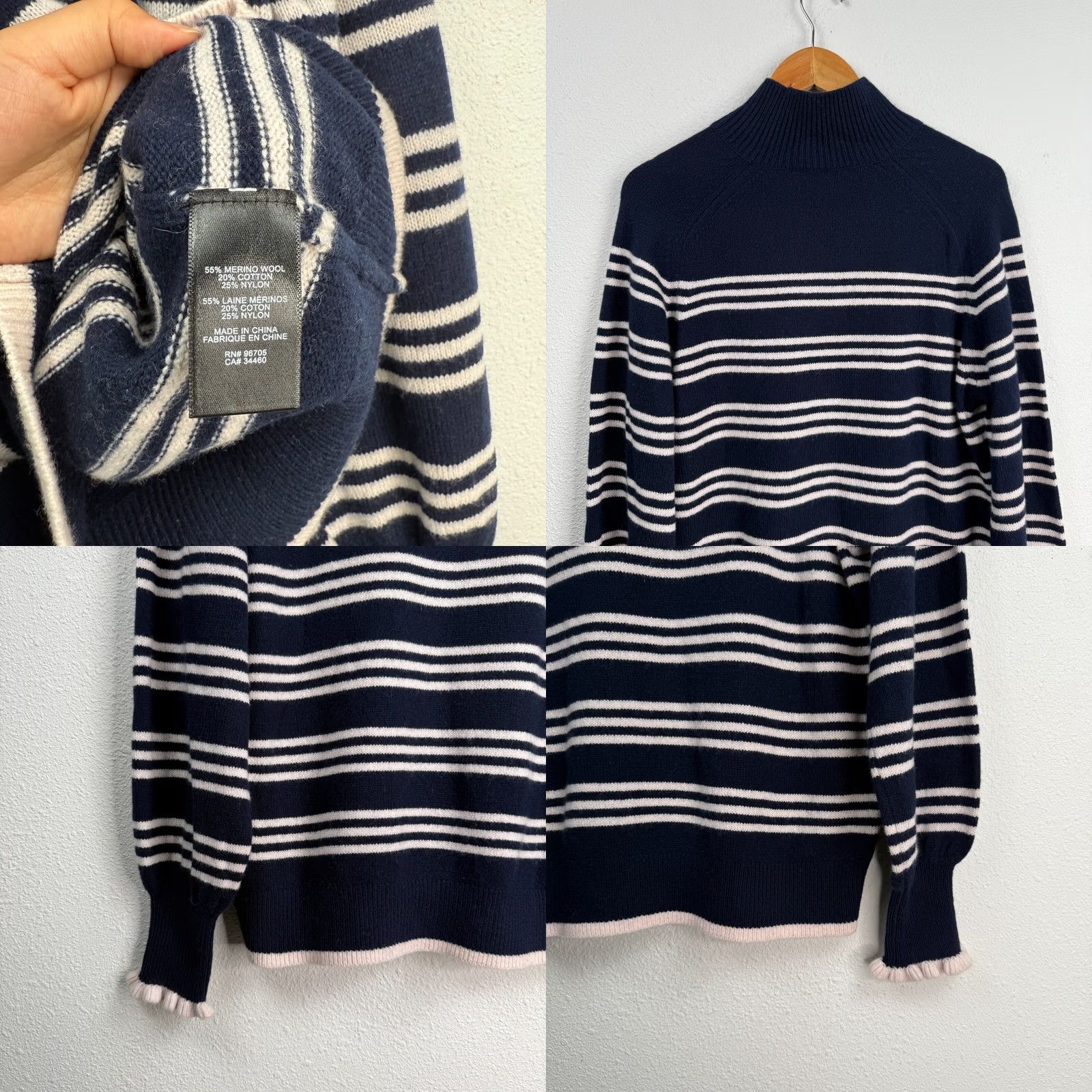 Rebecca Taylor Rebecca Taylor Women's Sweater Merino Wool Turtleneck Striped Navy Size M NWT Size M / US 6-8 / IT 42-44 - 8 Thumbnail