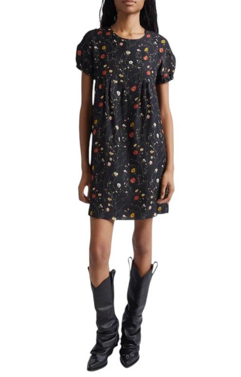 R13 RAGLAN SLEEVE BABYDOLL M Floral Black Wool Silk Dress 89921 Size M / US 6-8 / IT 42-44 - 1 Thumbnail