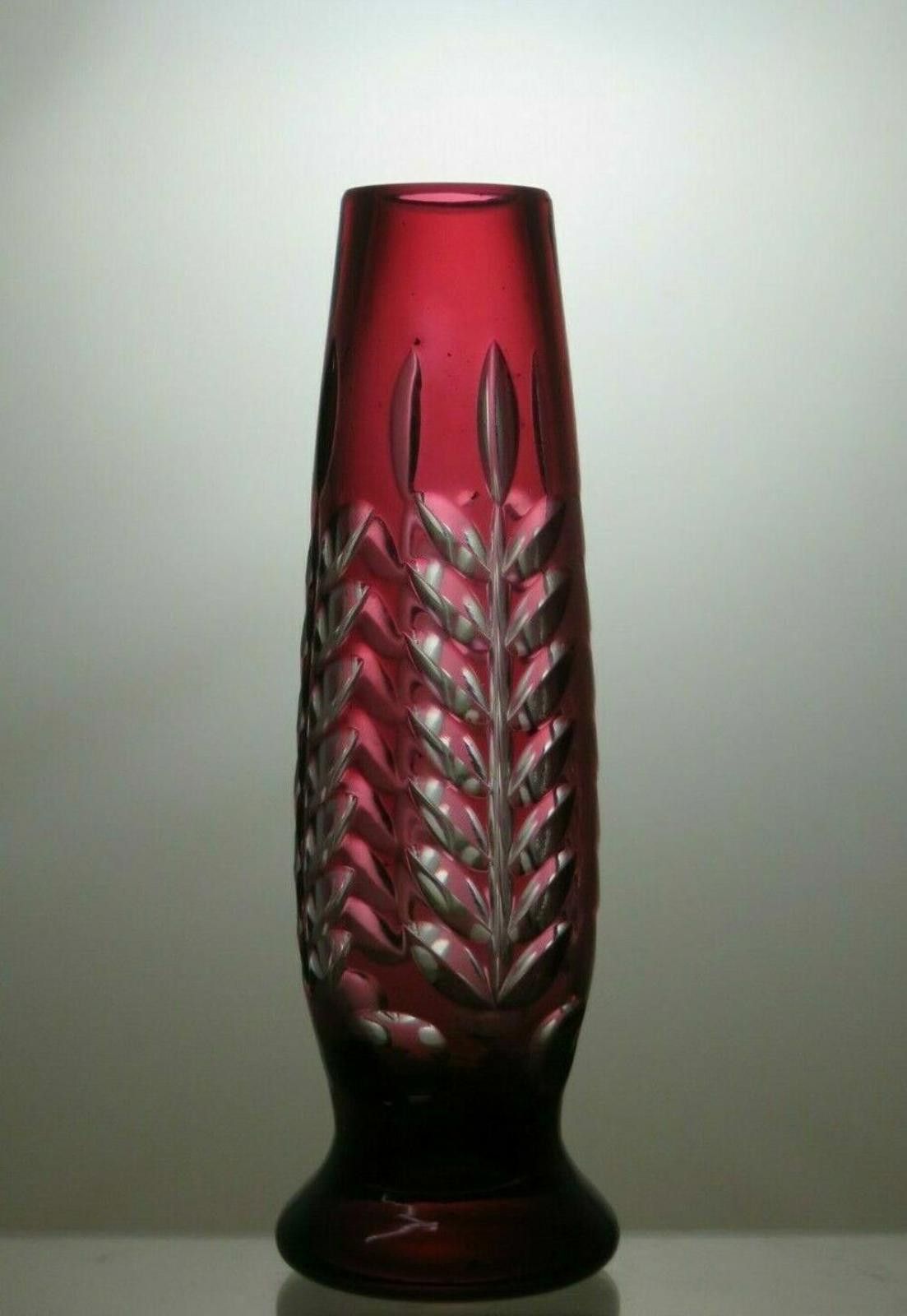 The Unbranded Brand Cut Glass Ruby Red Crystal Set Of 2 Vases 7" Size ONE SIZE - 4 Thumbnail