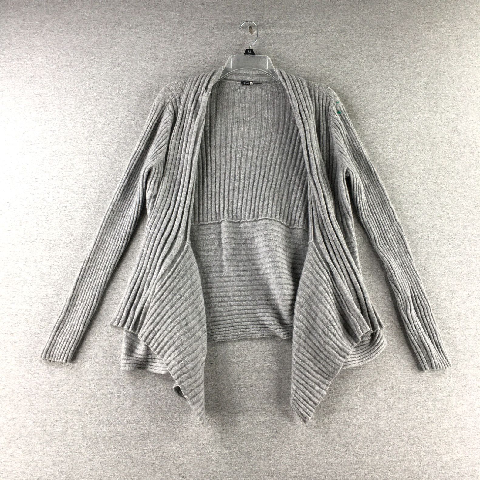 image of Eileen Fisher Sweater Womens Large Cashmere Cardigan Open Front Drape Grey in White