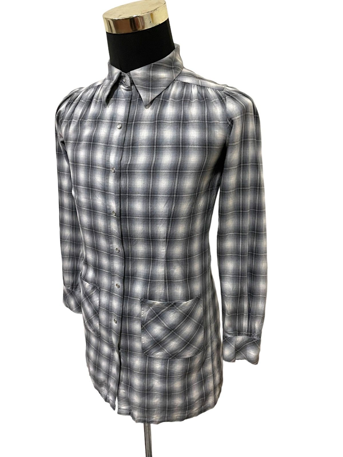 agnes b. Agnes B. Vintage 90s Shadow Plaid Blouse Size M / US 6-8 / IT 42-44 - 3 Thumbnail