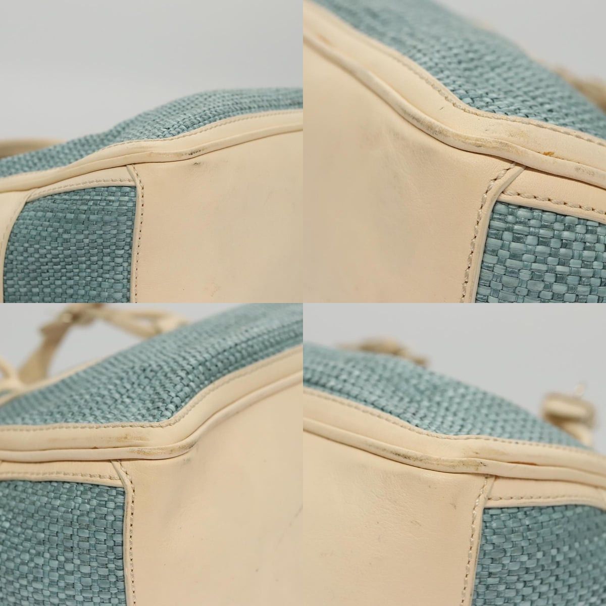 Celine CELINE Hand Bag Straw Leather Blue Cream Gold Size ONE SIZE - 10 Thumbnail