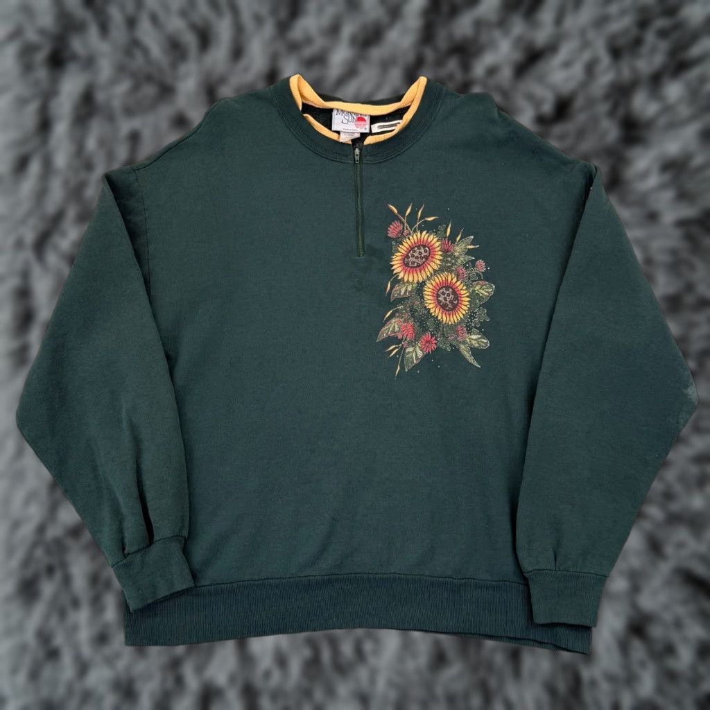 Vintage VINTAGE Morning Sun Sweatshirt Women XL Green Floral 90s Zip Casual Granny Knit Size XL / US 12-14 / IT 48-50 - 1 Thumbnail