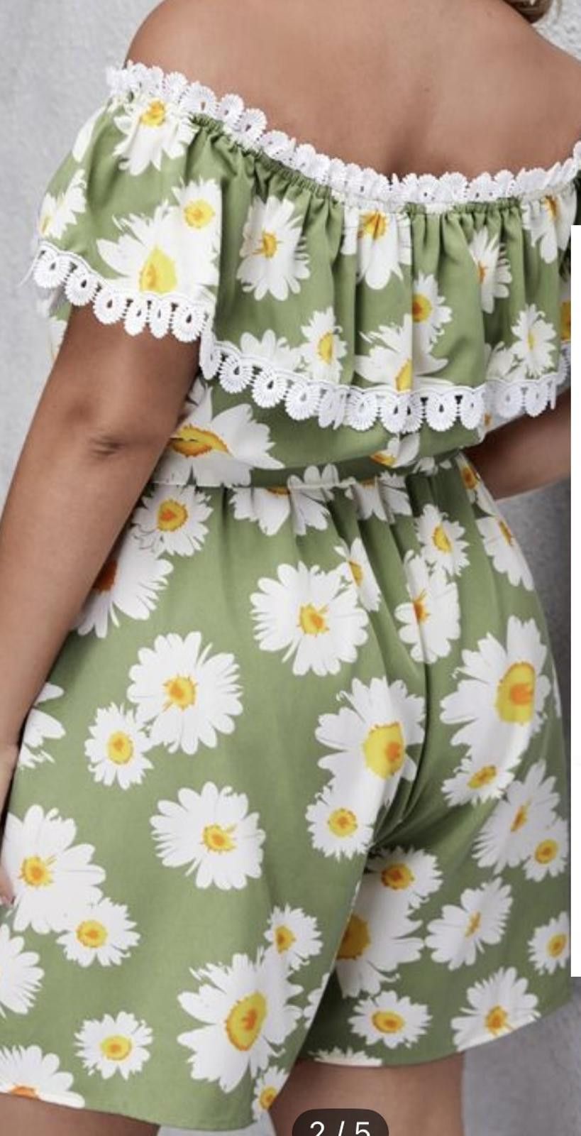 Designer Floral Off-Shoulder Romper with Lace Trim Size 42" / US 20 - 2 Thumbnail