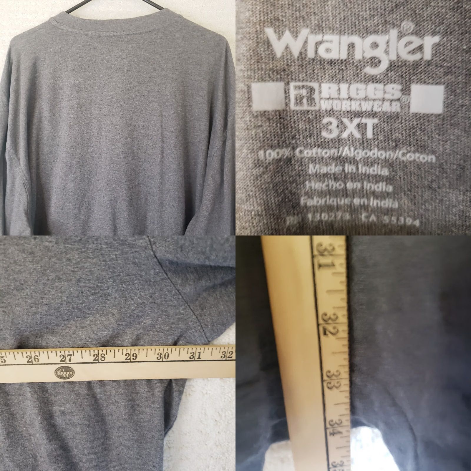 Wrangler VINTAGE Wrangler Riggs Workwear Mens 3XT Gray Henley Long Sleeve Heavy Cotton Tee Shirt Size US XXL / EU 58 / 5 - 8 Thumbnail