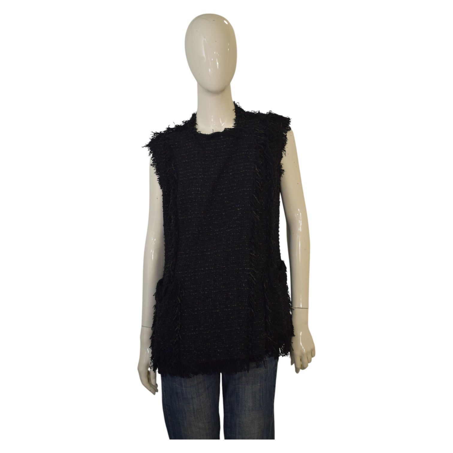 Lanvin Lanvin Black Fringe Edge Cotton Knit Vest Sleeveless Jacket Size M / US 6-8 / IT 42-44 - 1 Thumbnail