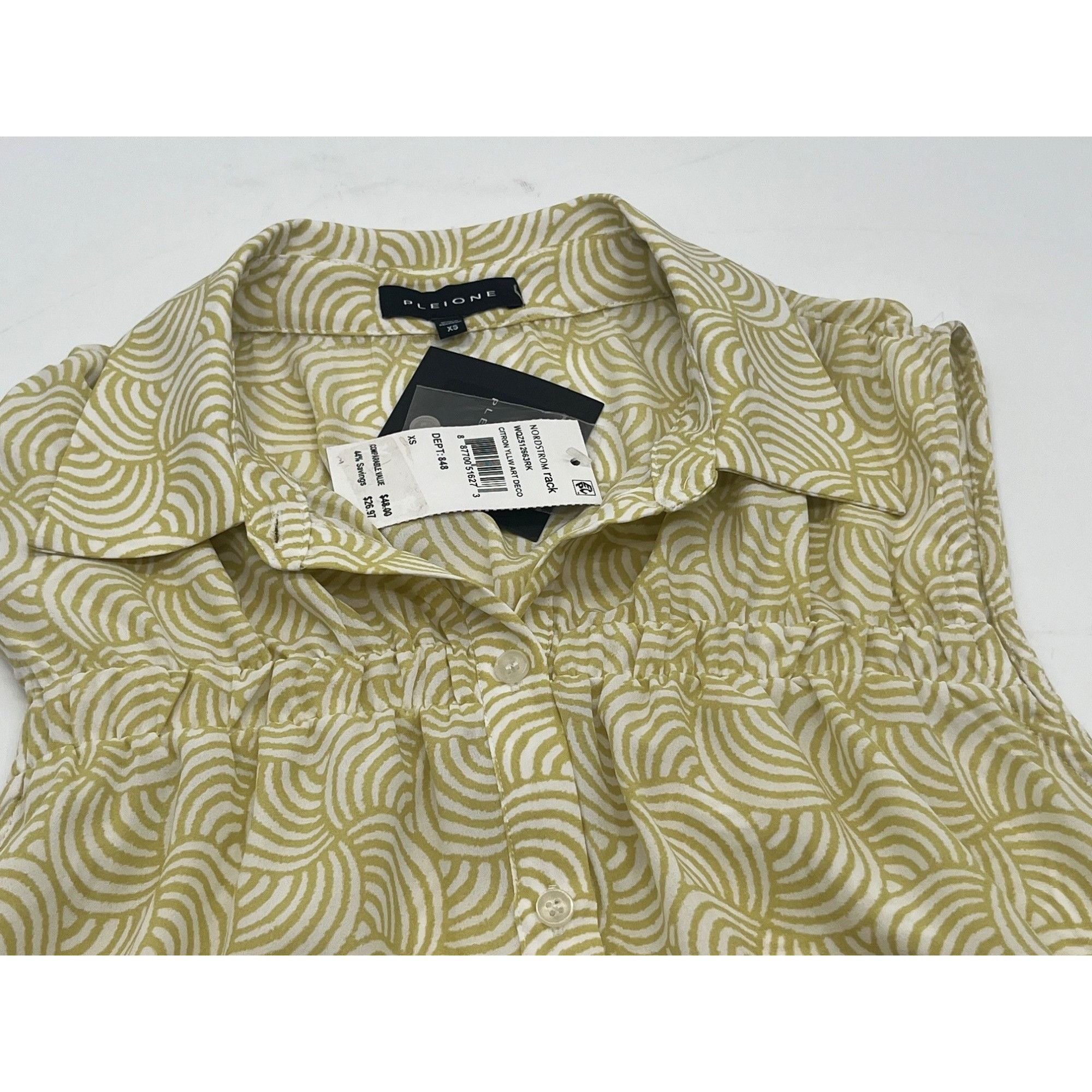 Other Pleione Ruched Sleeveless Button Up Shirt, Citron Yellow A Size XS / US 0-2 / IT 36-38 - 5 Thumbnail