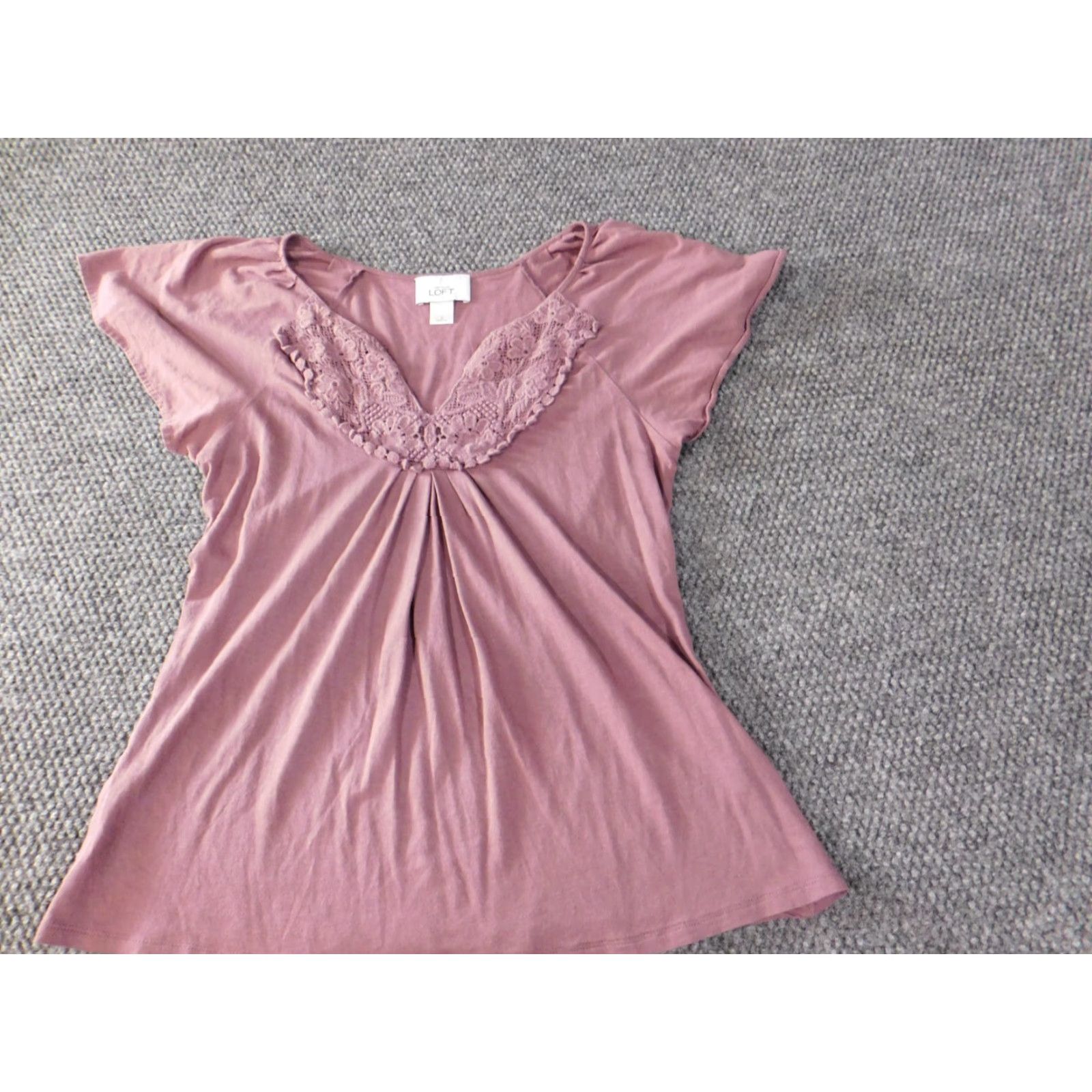 Ann Taylor Ann Taylor Loft Blouse Womens S Purple V-Neck Casual Short Sleeve Pullover Knit Cotton Modal Regular Lightweight Stretch Shirt Size S / US 4 / IT 40 - 2 Thumbnail