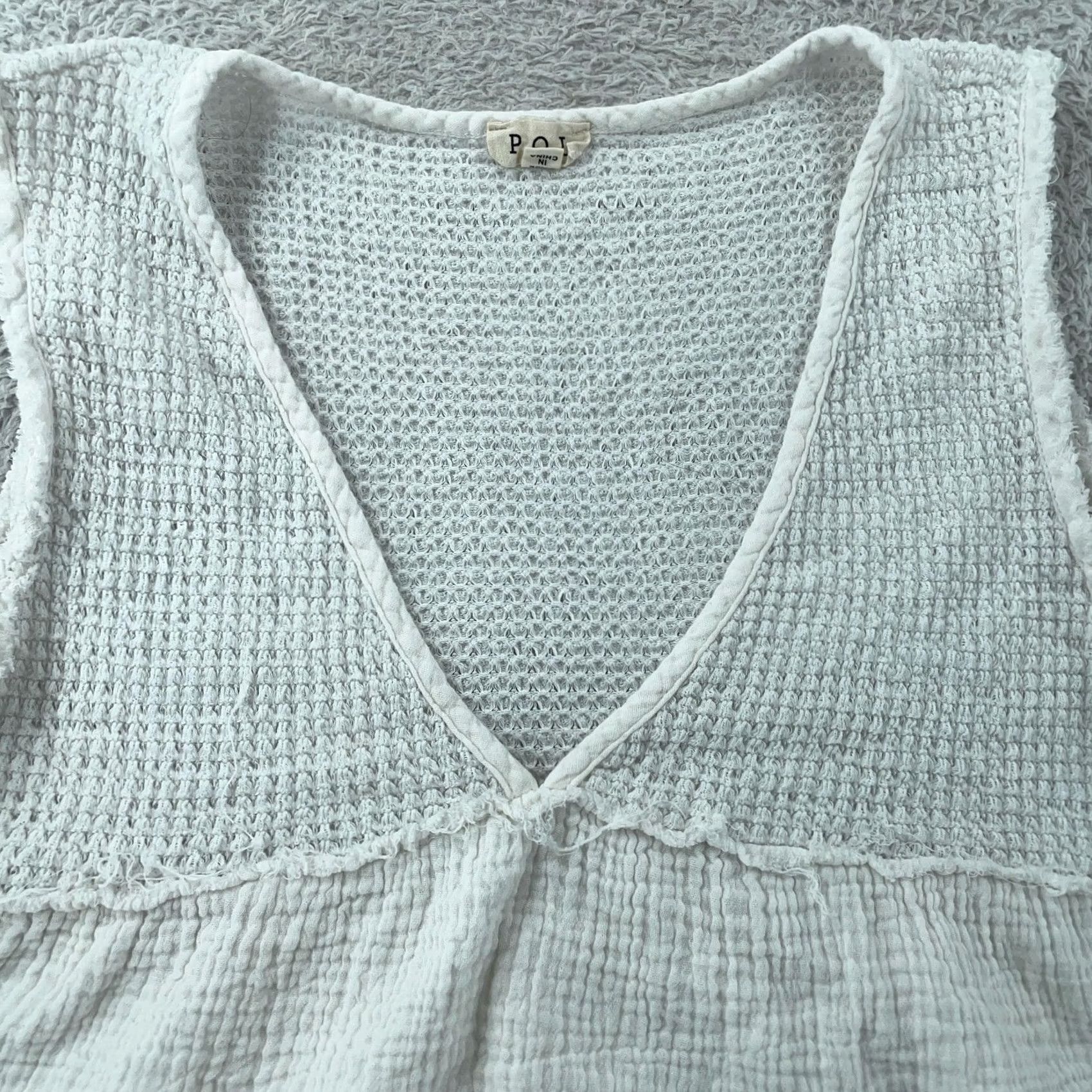 Vintage POL Shirt Womens Large White Sleeveless Peplum Ruffle Gauze V Neck Camisole Tank Size L / US 10 / IT 46 - 2 Thumbnail