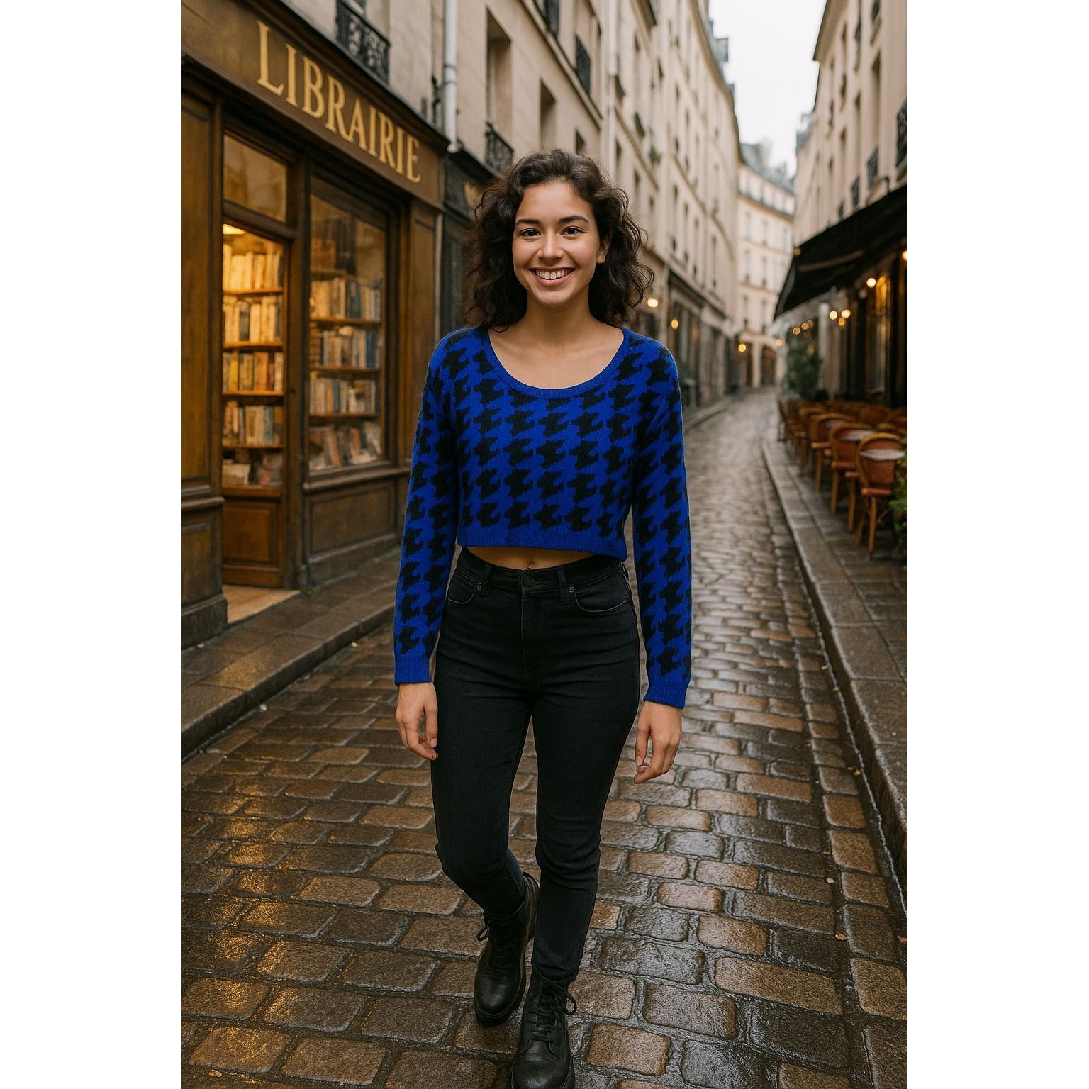 Other 36 Point 5 Small Blue Black Houndstooth Crop Sweater Bold Kn Size S / US 4 / IT 40 - 3 Thumbnail