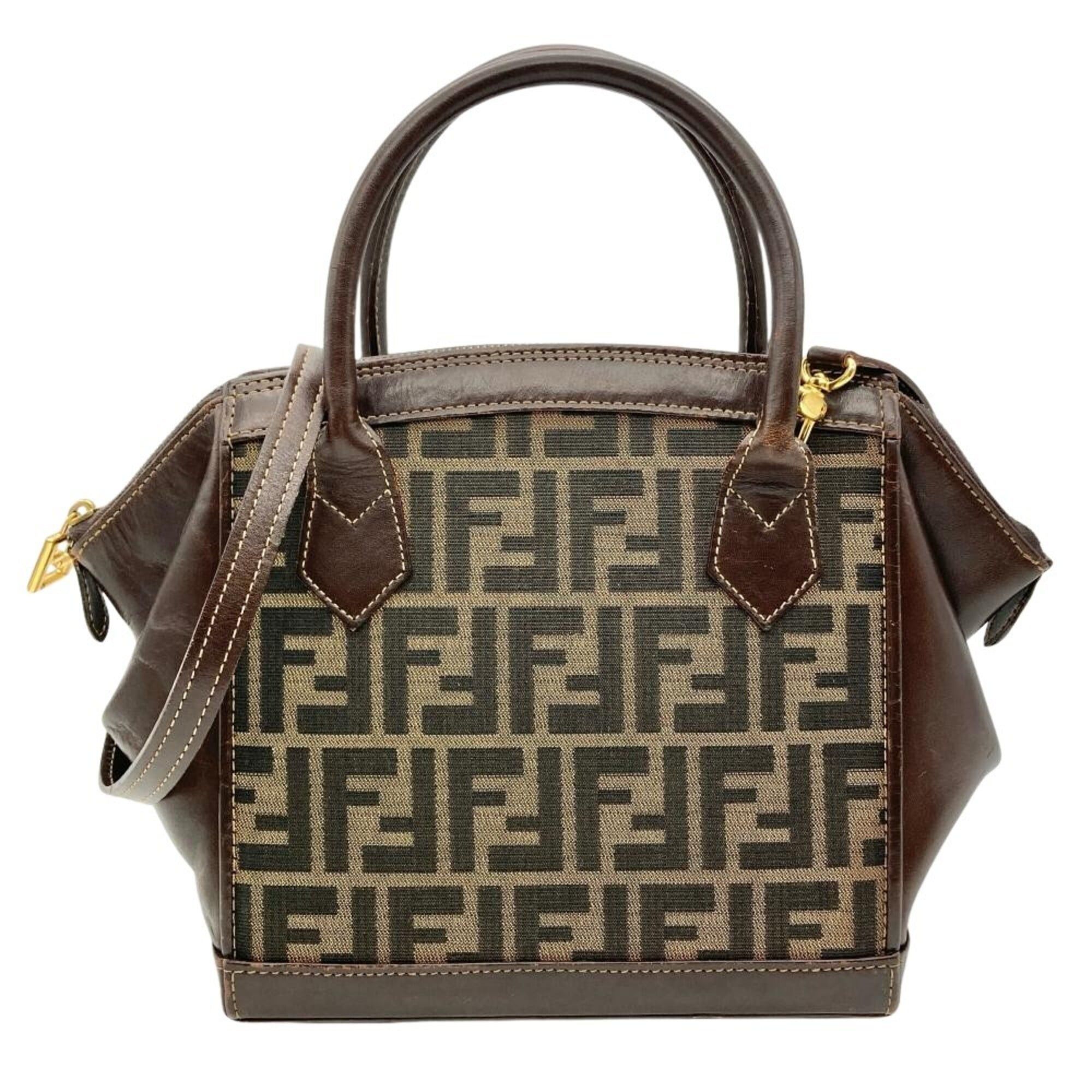 Fendi Fendi Zucca Handbag, 2-Way, Jacquard Leather, Brown, Gold Hardware, Shoulder Bag, Vintage, Women's Size ONE SIZE - 1 Thumbnail