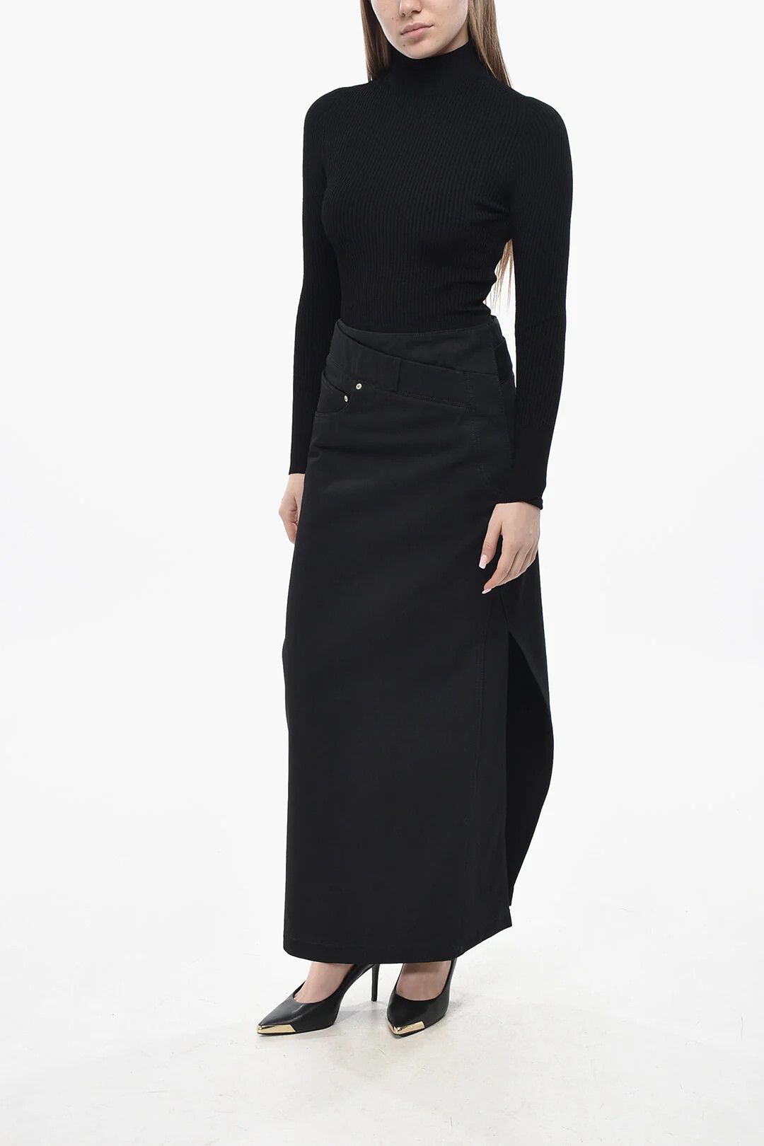 Loewe og1mm0426 Cotton Unstructured Pencil Skirt in Black Size 30" / US 8 / IT 44 - 4 Thumbnail