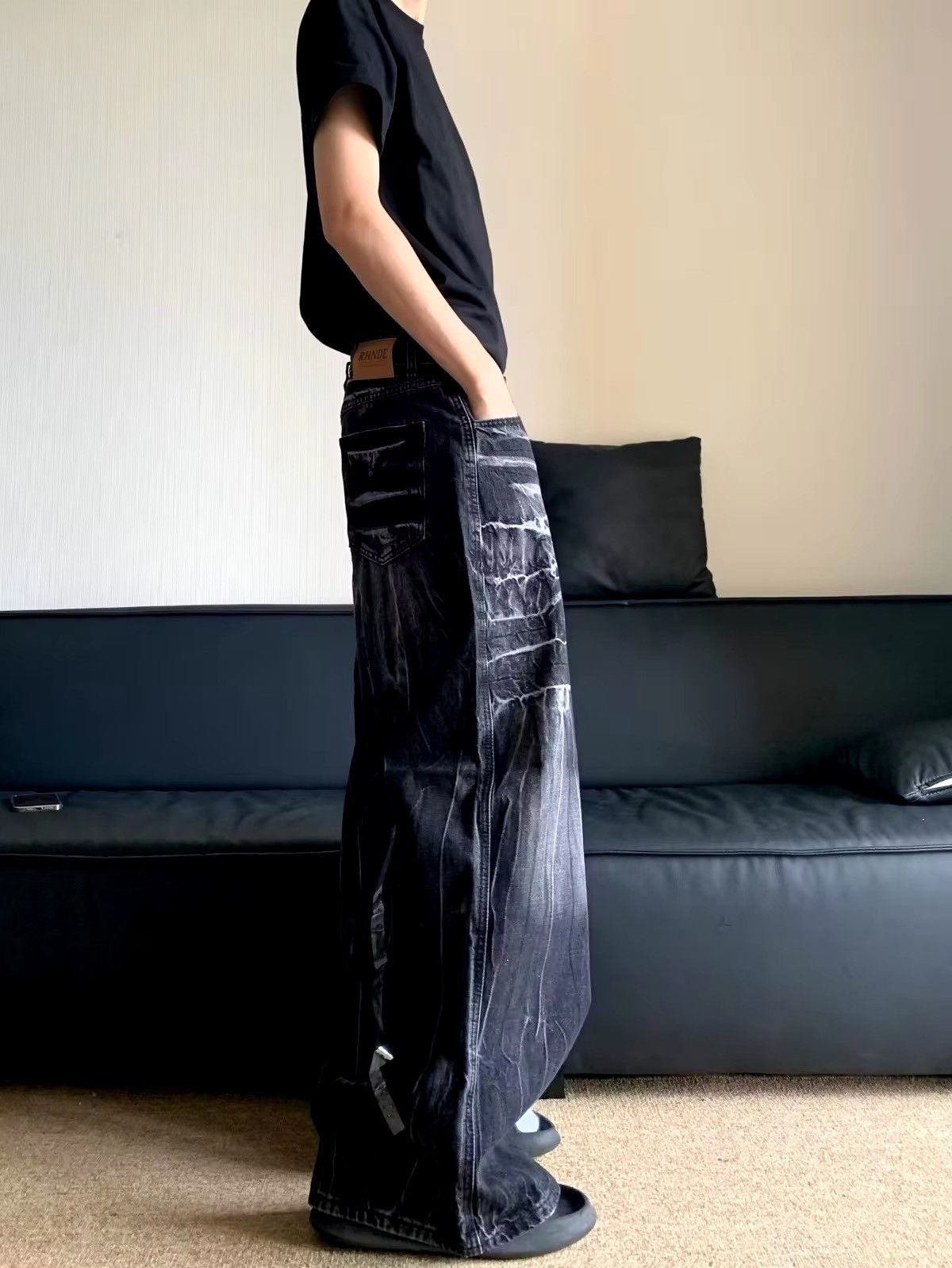 Japanese Brand Vintage washed and distressed graffiti stripe baggy jeans Size US 34 / EU 50 - 3 Thumbnail