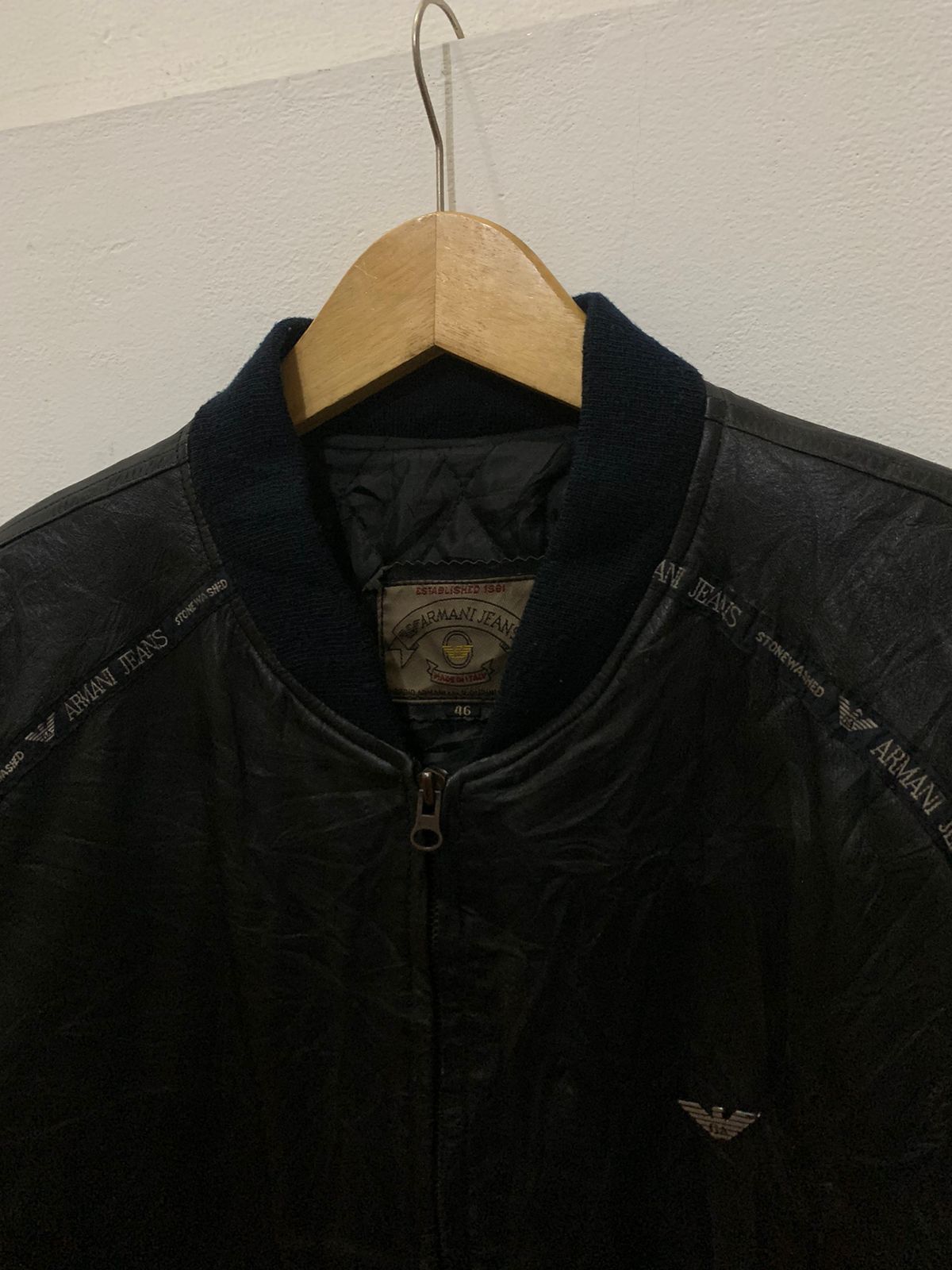 Armani × Vintage Vintage Armani Jeans Leather Jacket Size US S / EU 44-46 / 1 - 3 Thumbnail