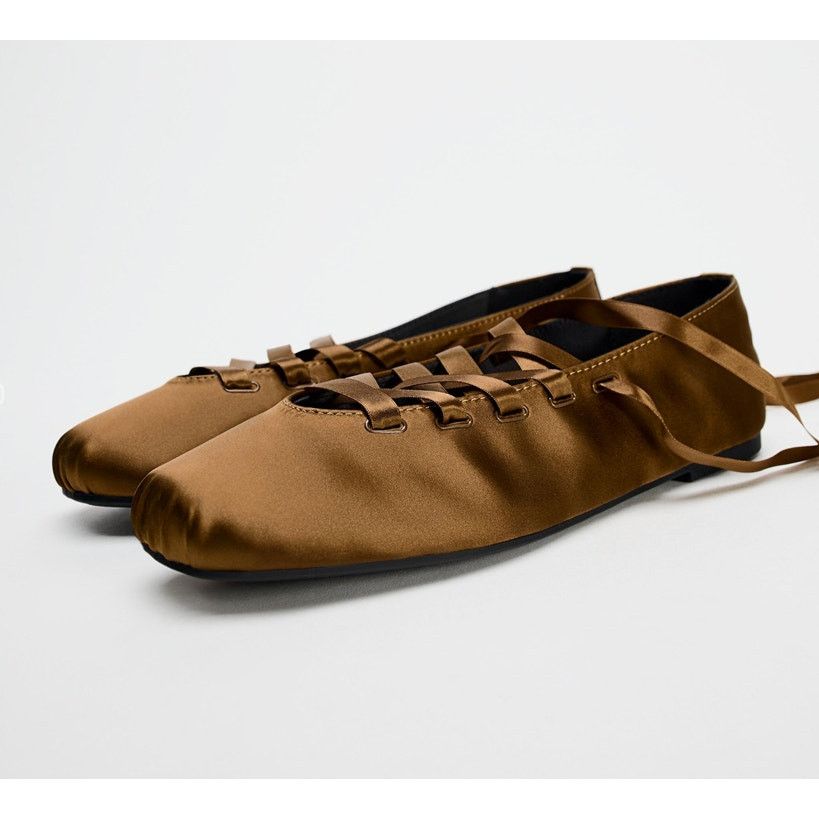 Zara ZARA Lace Up Ballet Flats NWT Size US 7.5 / IT 37.5 - 18 Thumbnail
