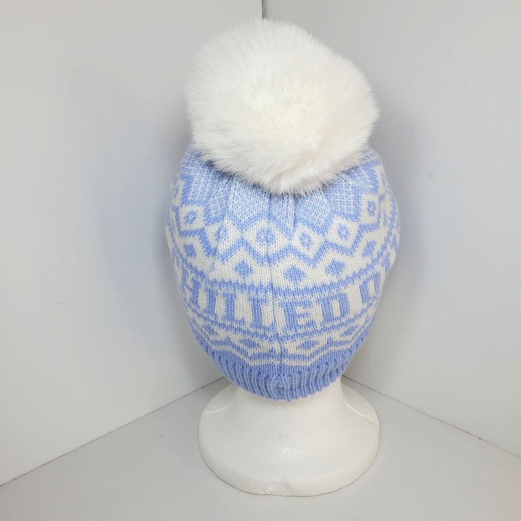 Vintage Aerie Offline Beanie Winter Blue White Large Pom Womens OSFM Chilled Out Size ONE SIZE - 3 Thumbnail