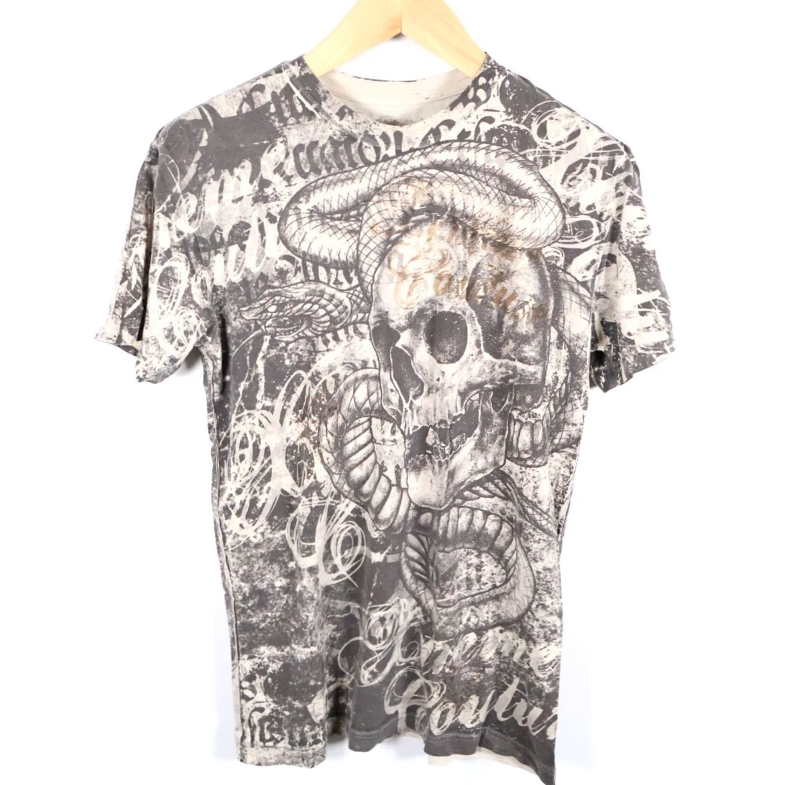 Vintage Xtreme Couture T-Shirt Men Gray Skull Snake AOP Y2K Logo Short Sleeve Crew Neck Vintage 2000s, Regular Fit, 100% Cotton, Made in USA, Size M Size US M / EU 48-50 / 2 - 2 Thumbnail