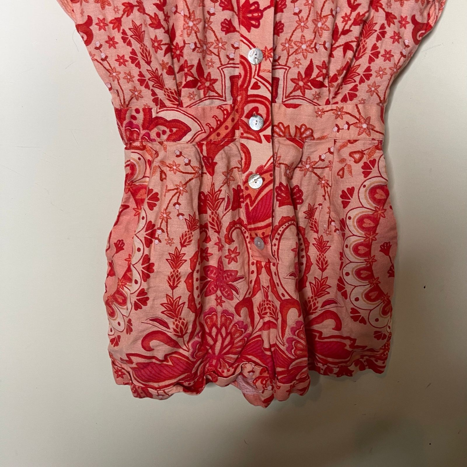 Farm Rio Farm Rio Jaipur Red Mini Linen Romper sz XS Size 24" / US 00 / IT 34 - 6 Thumbnail