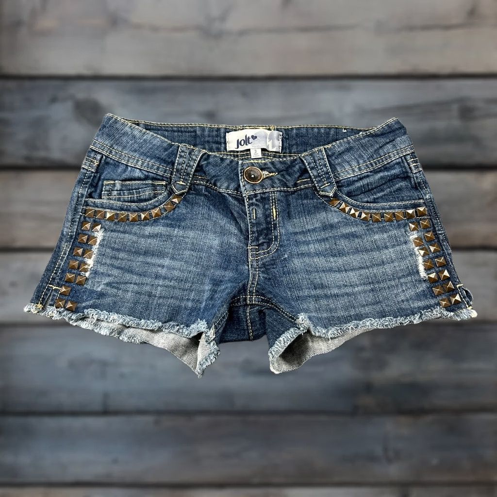 Vintage VINTAGE Jolt Shorts Juniors 3 Blue Medium Wash Cut Off Studded Mini Micro Y2K Size 26" / US 2 / IT 38 - 1 Thumbnail