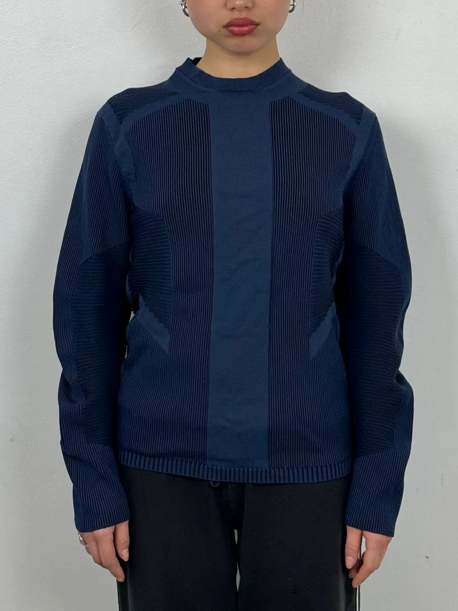 Emporio Armani AW2020 Emporio Armani Navy Modern Wave Wool Sweater Size S / US 4 / IT 40 - 2 Thumbnail