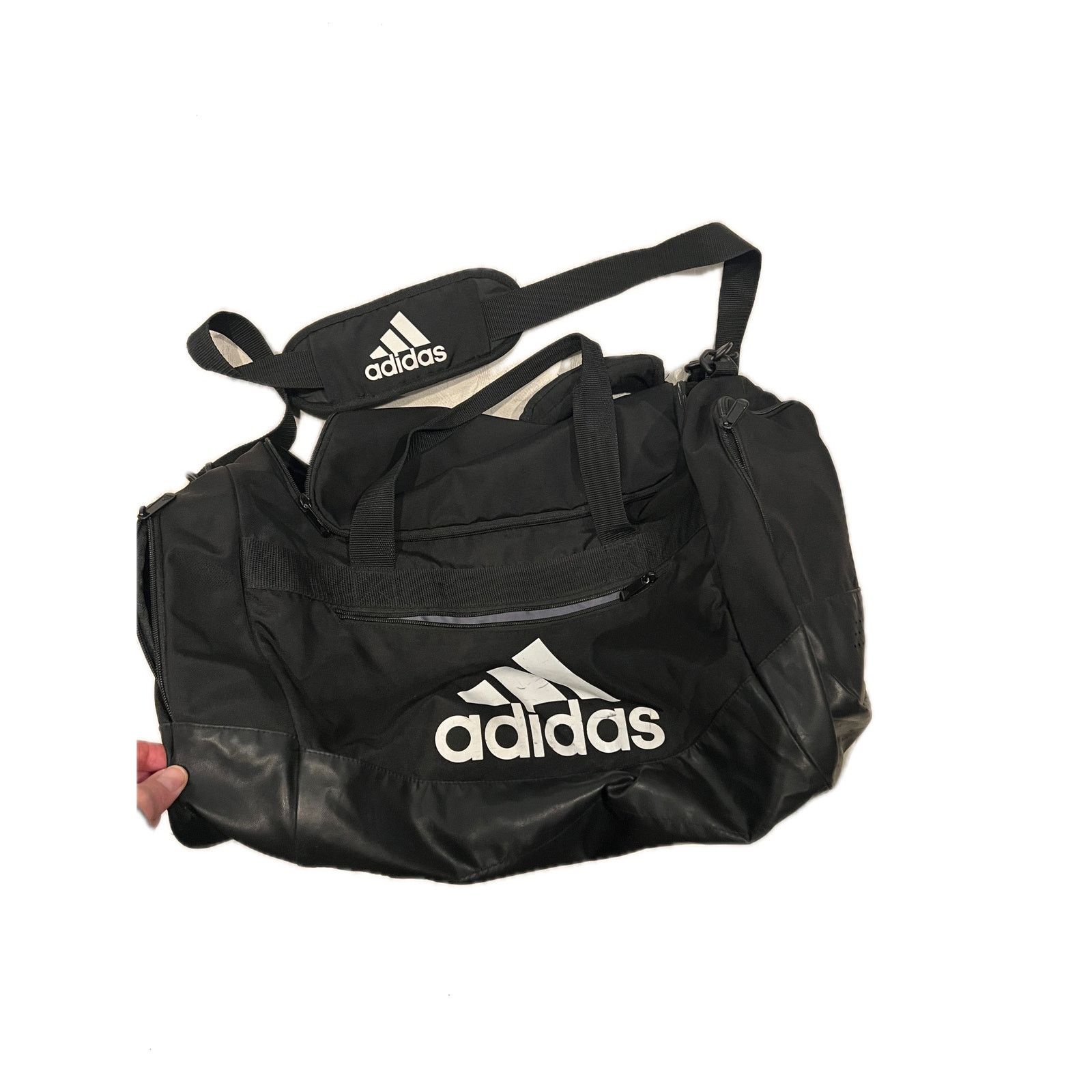 Adidas Adidas Faux Leather Medium 20"x12"x10" Black Duffel Gym Bag Size ONE SIZE - 1 Thumbnail