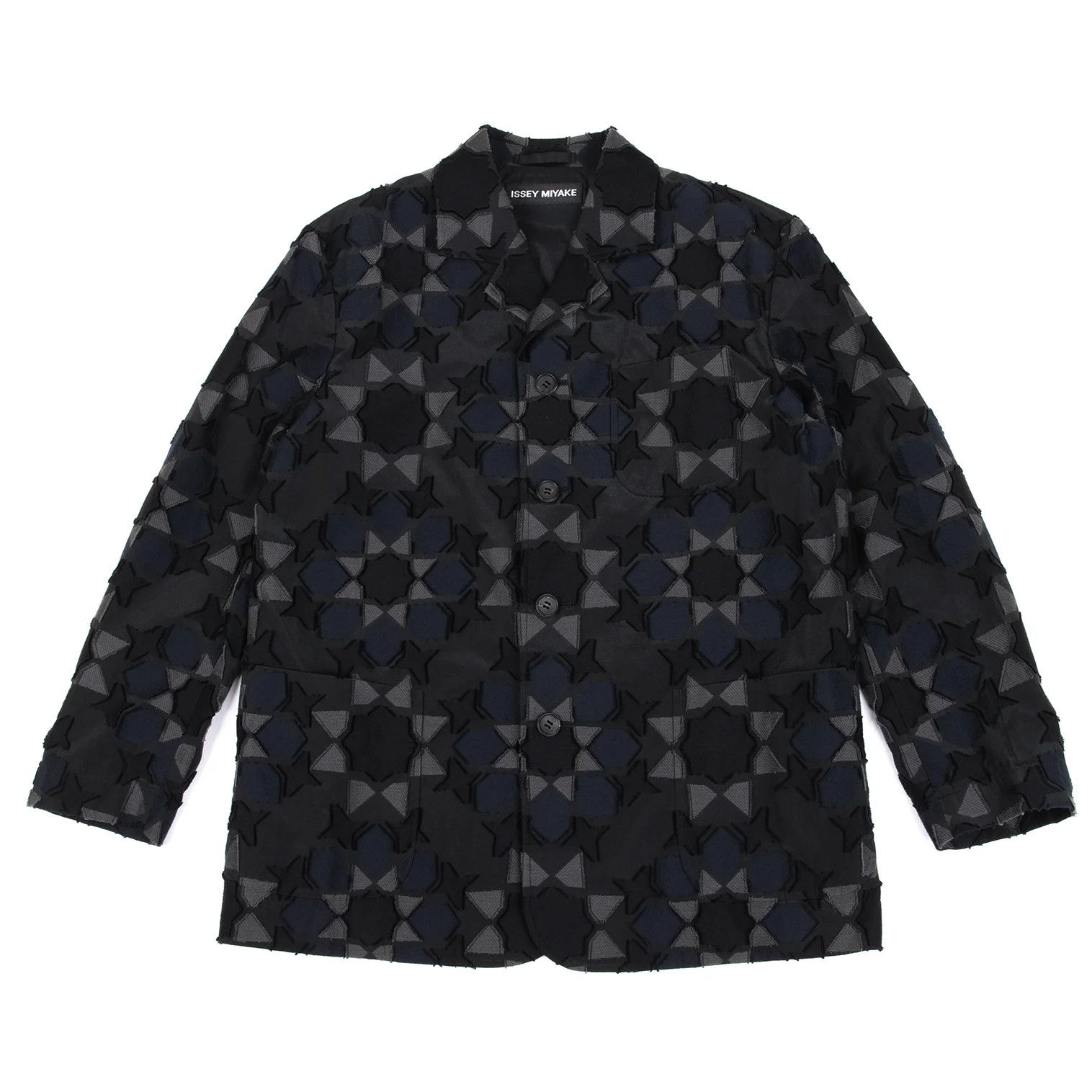Issey Miyake Geometric Jacquard Jacket in Black and Navy Size US S / EU 44-46 / 1 - 1 Thumbnail