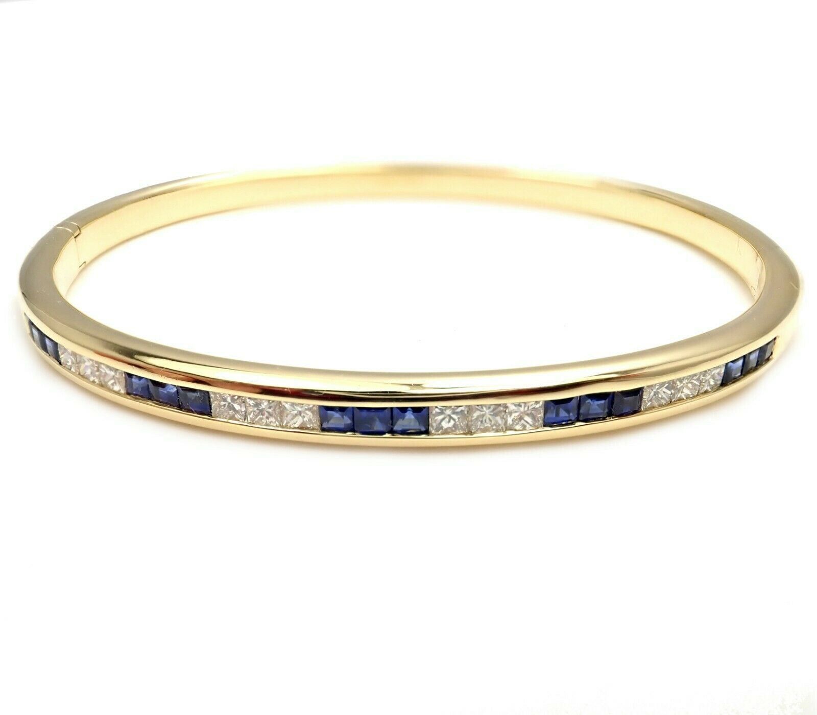 18k Yellow Gold Diamond Sapphire Bangle Bracelet