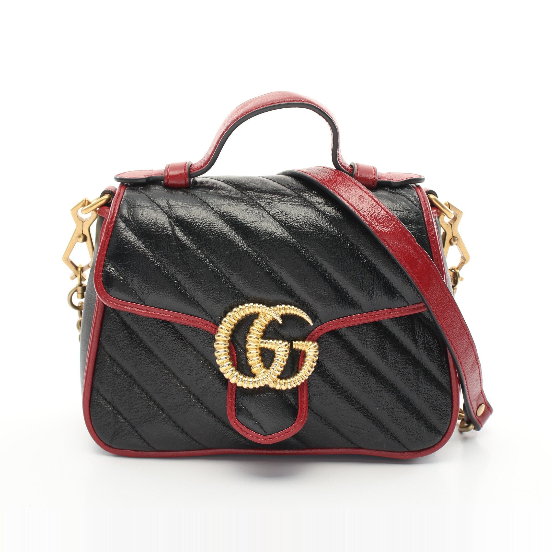 Gucci Gg Marmont Handbag Leather Black Red