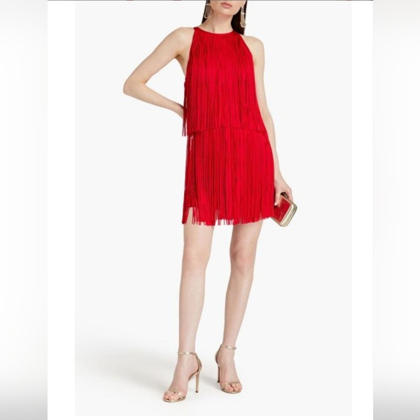 Herve Leger NWT Herve Ledger Tiered Fringe Minidress XS Currant Size XS / US 0-2 / IT 36-38 - 1 Thumbnail