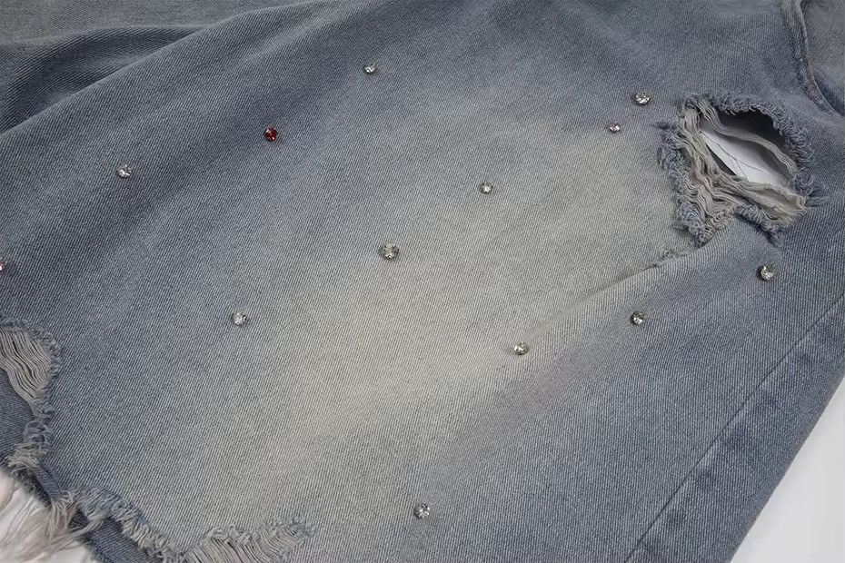 Other Washed Rhinestone River Denim Vintage Ripped Hole Shorts Y2k Size US 30 / EU 46 - 12 Thumbnail