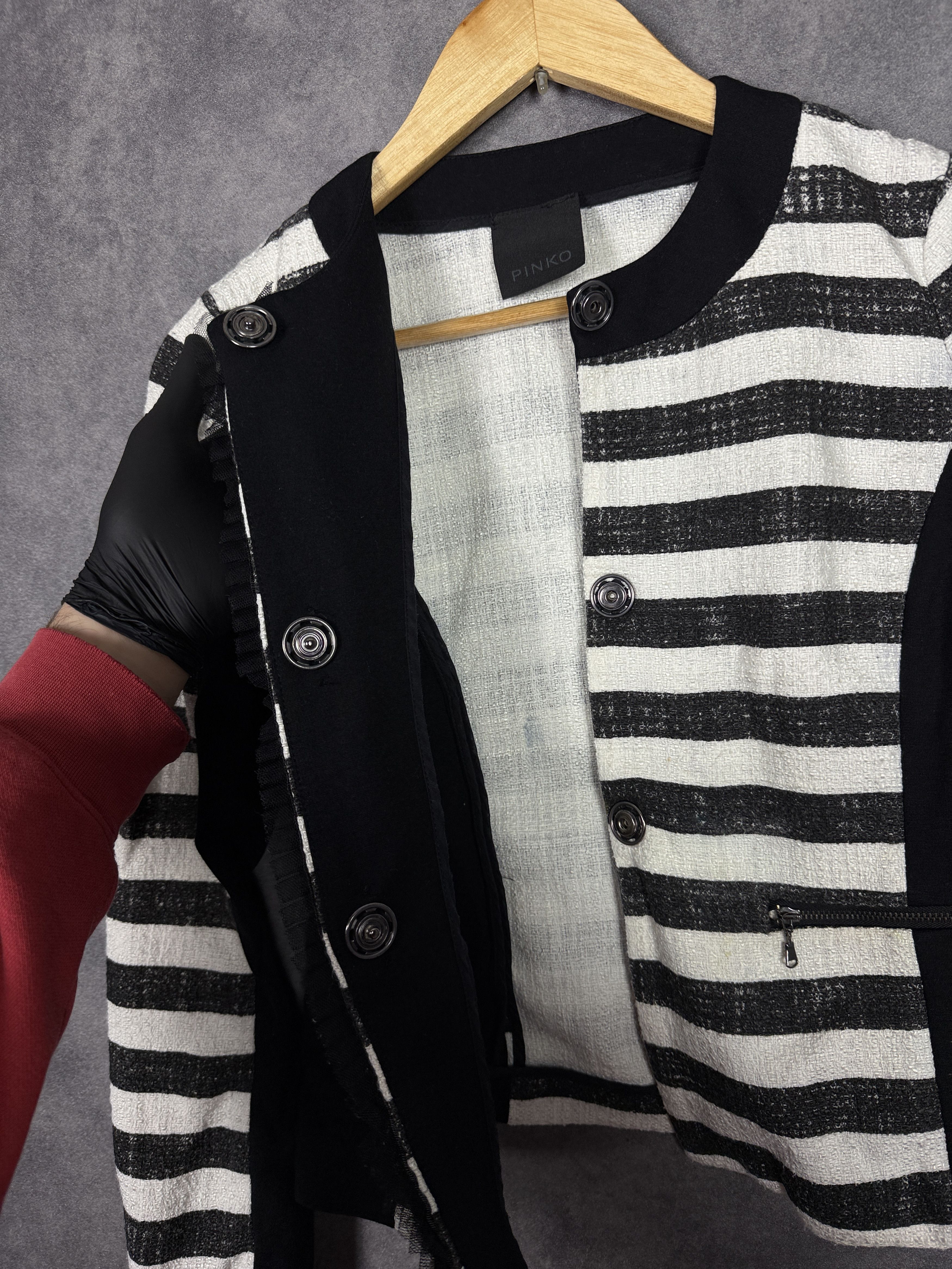 Pinko Pinko striped blazer black white with lace pearls cotton Size M / US 6-8 / IT 42-44 - 5 Thumbnail