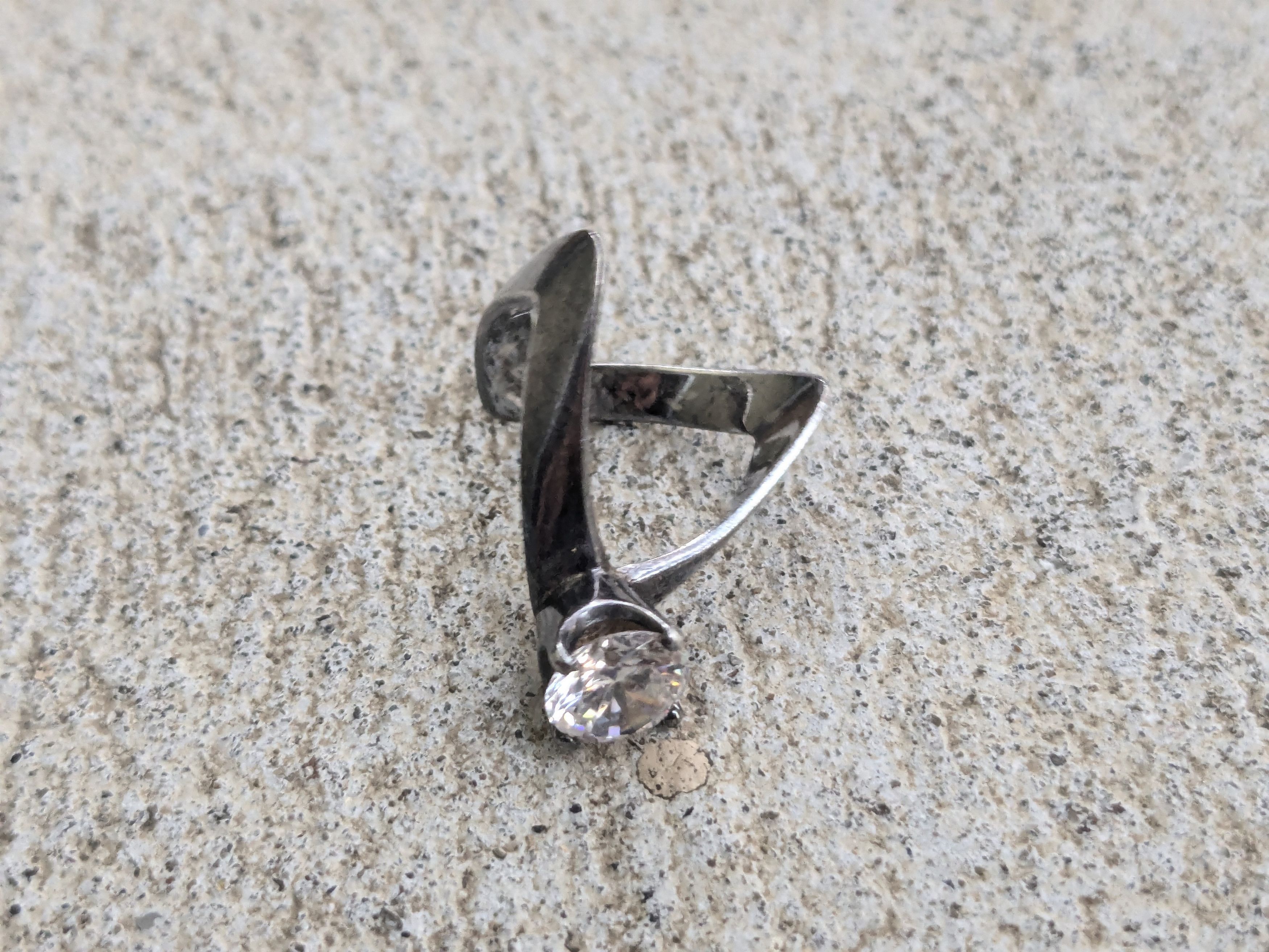 Other Vintage Sterling Silver Ring CZ Clear 7 Modern Abstract Size ONE SIZE - 4 Thumbnail