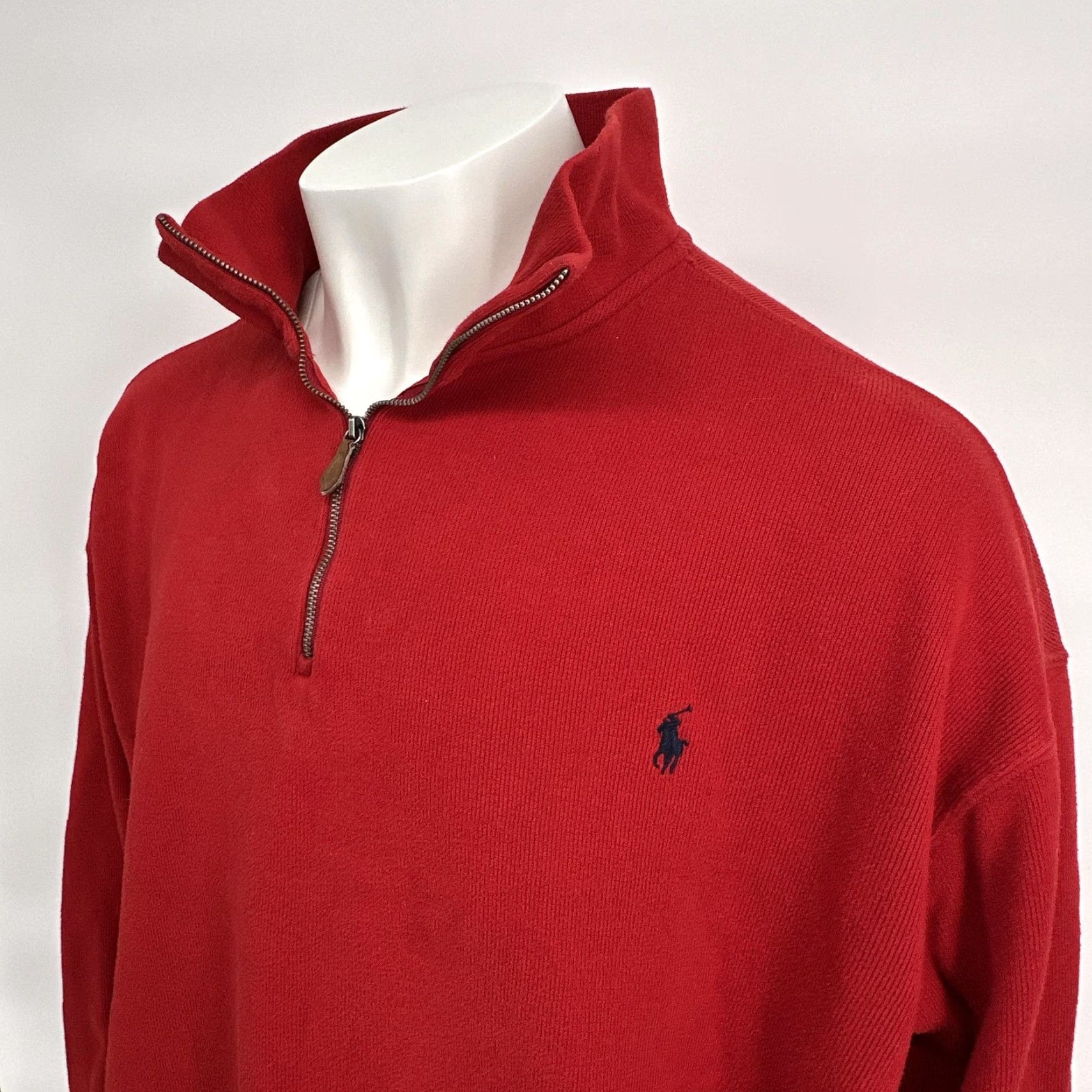 Polo Ralph Lauren VINTAGE Polo Ralph Lauren Sweater Mens 4XLT Red Quarter Zip Mock Neck Pullover Knit Size US XXL / EU 58 / 5 - 2 Thumbnail