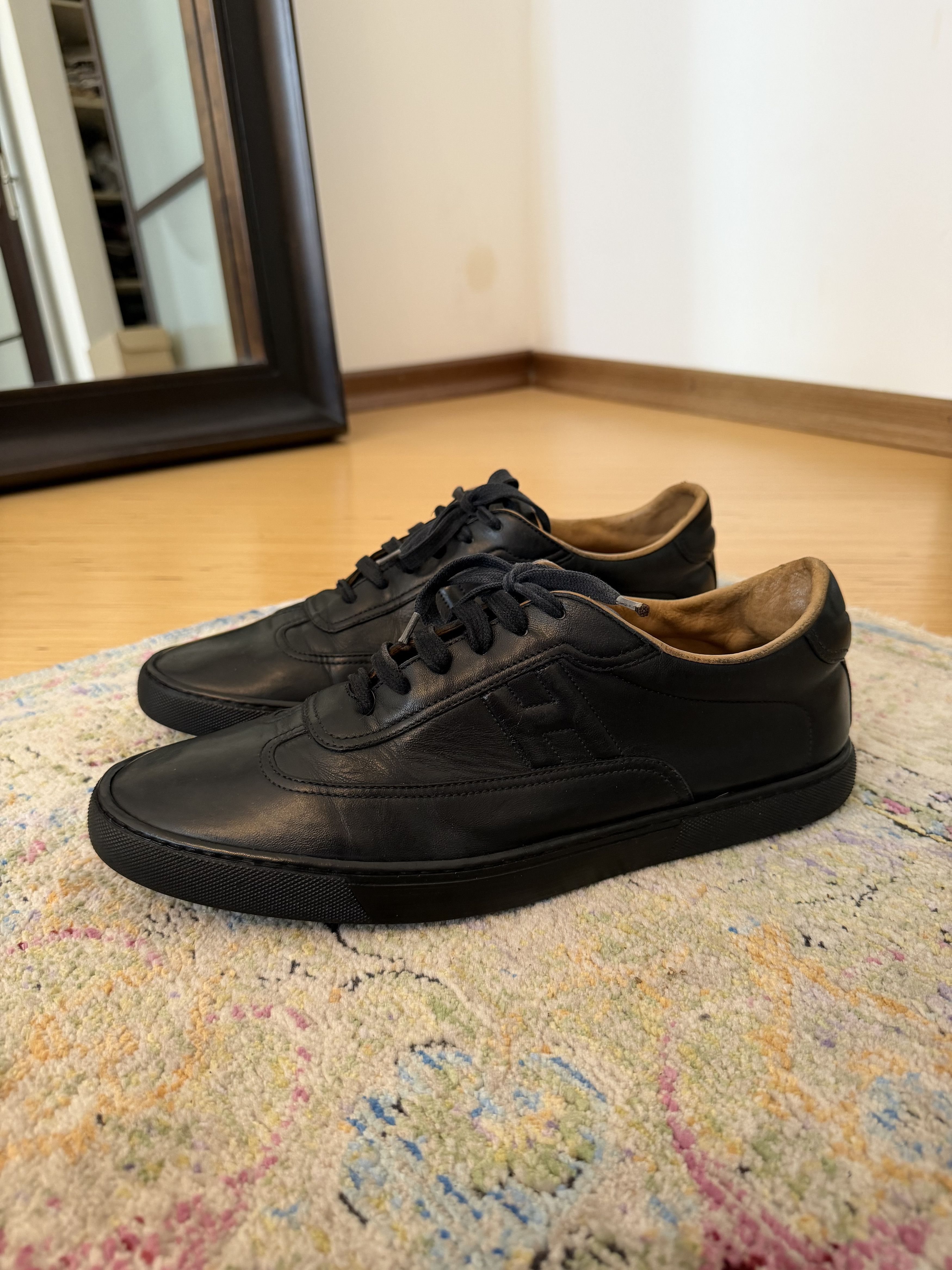 Hermes HERMÈS Quicker Black Leather Low Top Sneakers Size US 11.5 / EU 44-45 - 4 Thumbnail