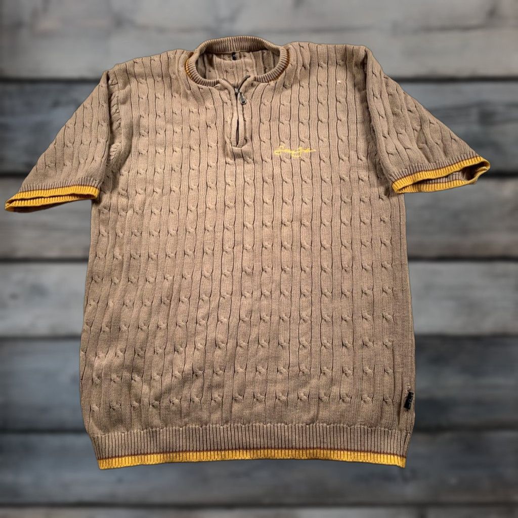 Sean John Sean John Men’s Short Sleeve Cable Knit Sweater 1/4 Zip Fall Winter Casual Hip Hop Large Brown Size US L / EU 52-54 / 3 - 1 Thumbnail