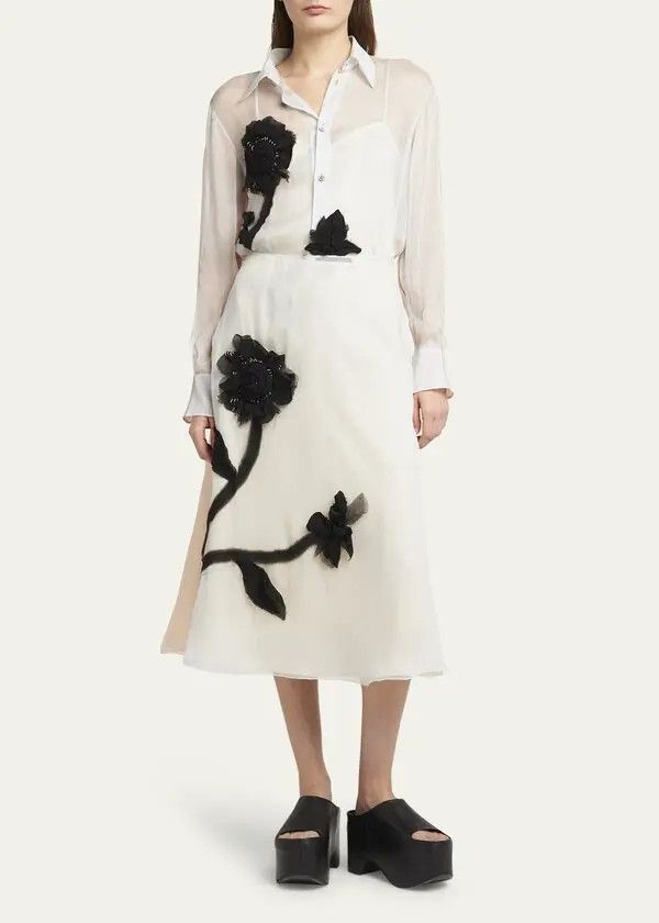 Marni o1w1db11125 Bicolor Classic Long-Sleeve Silk Shirt in White Size M / US 6-8 / IT 42-44 - 2 Thumbnail