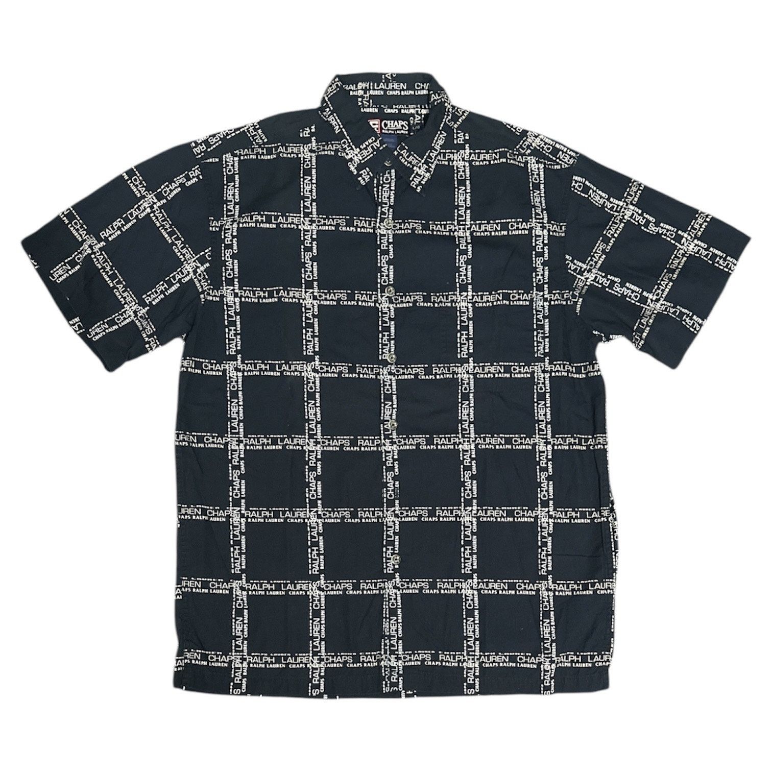 Chaps Ralph Lauren Vintage Chaps Ralph Lauren Grid Text Button Down Shirt Size US L / EU 52-54 / 3 - 1 Thumbnail