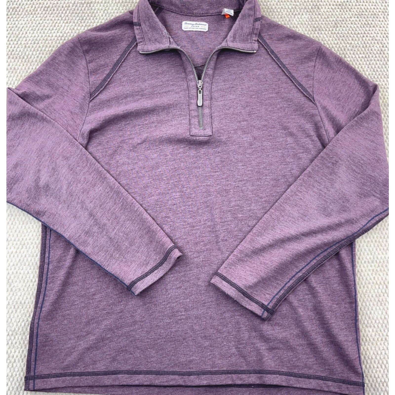Tommy Bahama Tommy Bahama Sweater Men Large Purple Pullover Quarter Zip Sweatshirt Adult Size US L / EU 52-54 / 3 - 3 Thumbnail