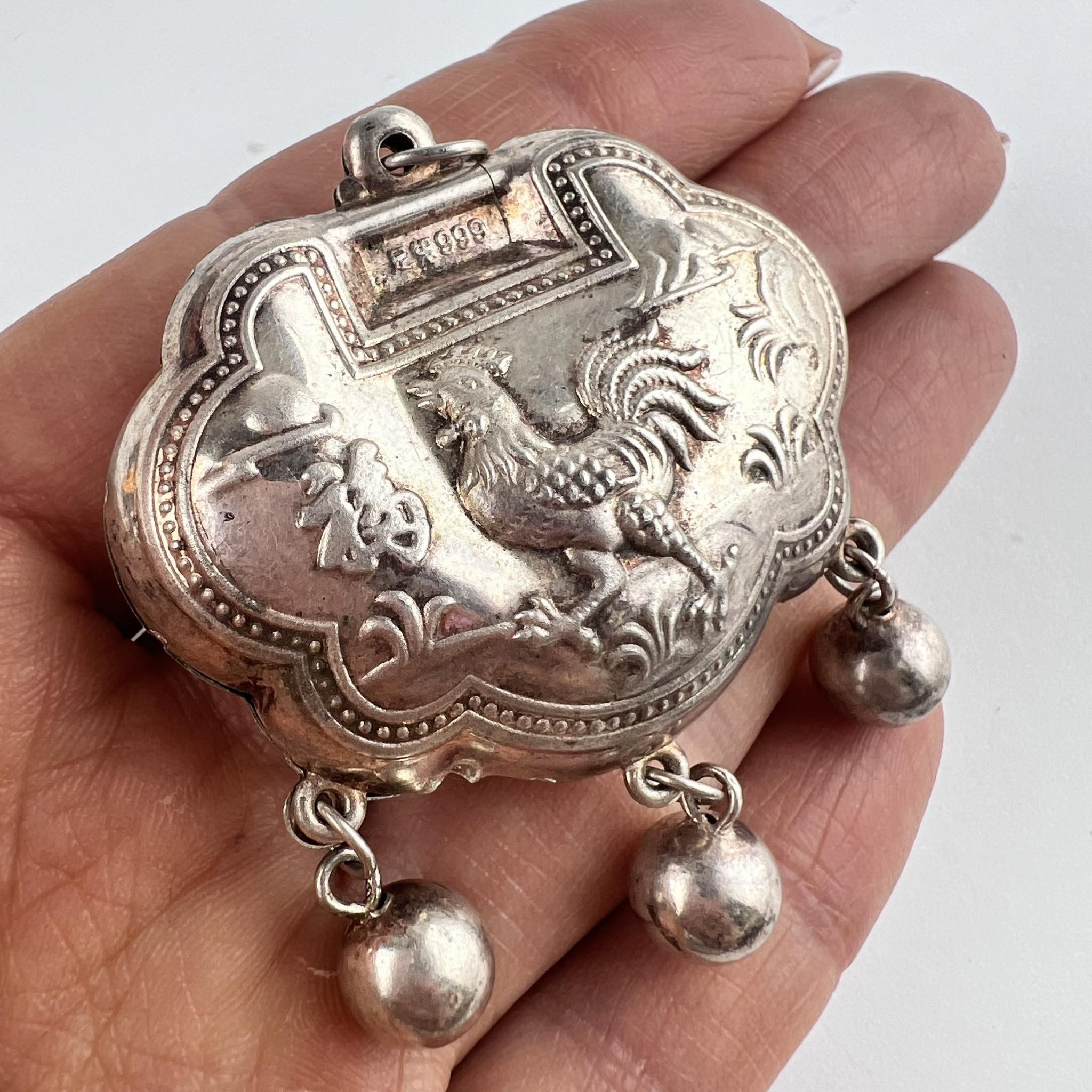Vintage Antique Chinese Lock Charm Silver 999 Ethnic Pendant Bells Size ONE SIZE - 6 Thumbnail