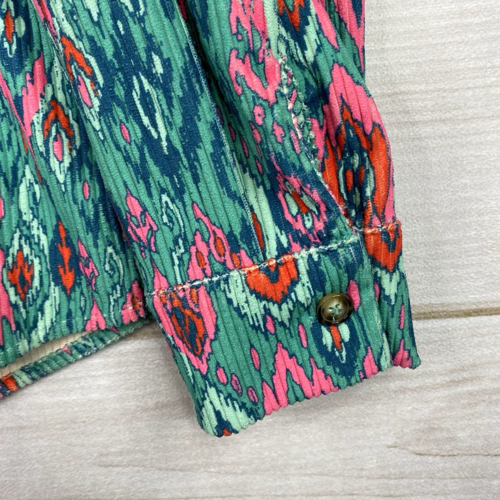 Pinko Savanna Jane Jacket Womens L Green Pink Floral Aztec Corduroy Button Up Boho Shirt Size L / US 10 / IT 46 - 5 Thumbnail