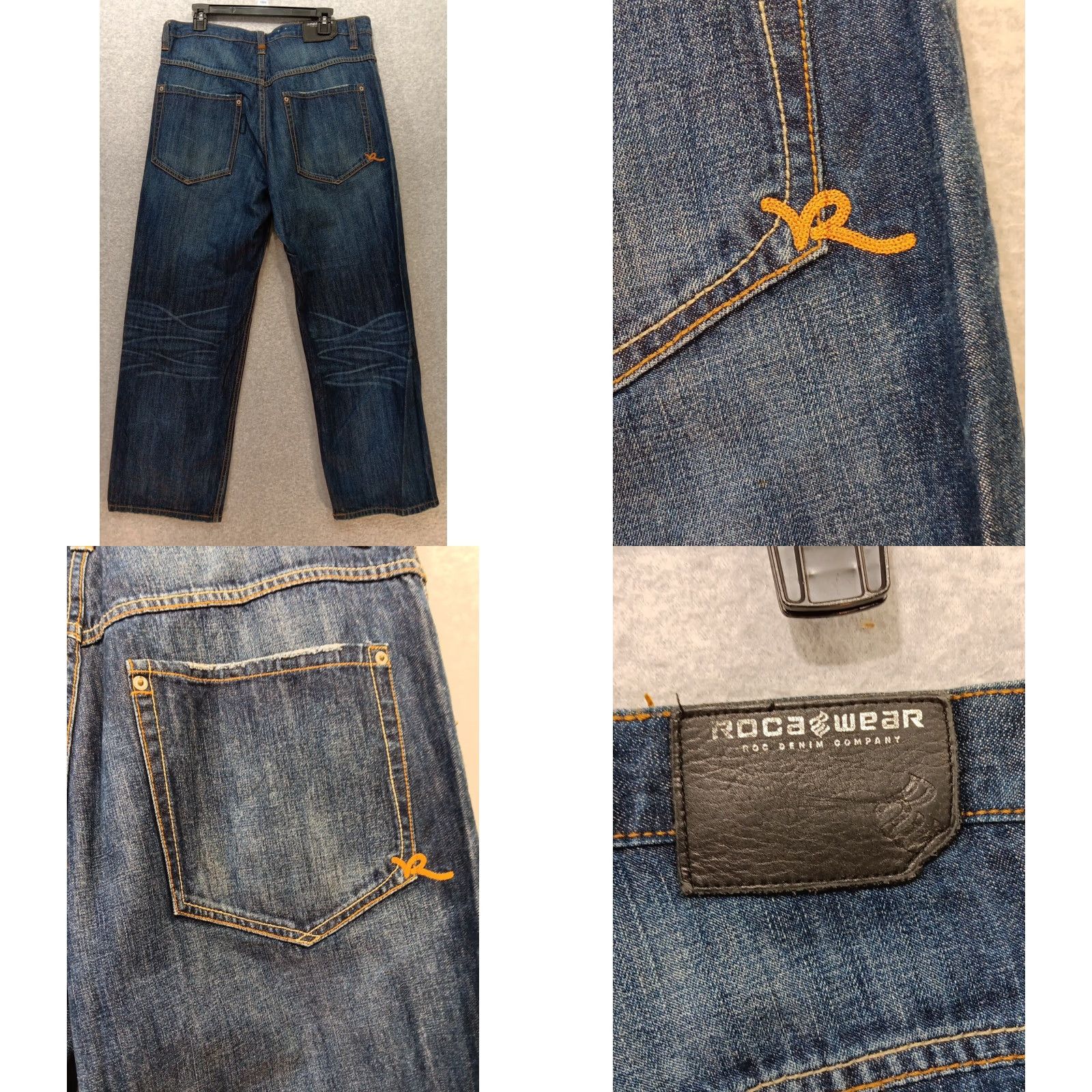 Rocawear VINTAGE Rocawear Jeans Pants 36x30 Blue Denim Hip Hop Baggy Embroidered Rocawear Jeans 90s Y2k Streetwear Mens jeans Size US 36 / EU 52 - 8 Thumbnail