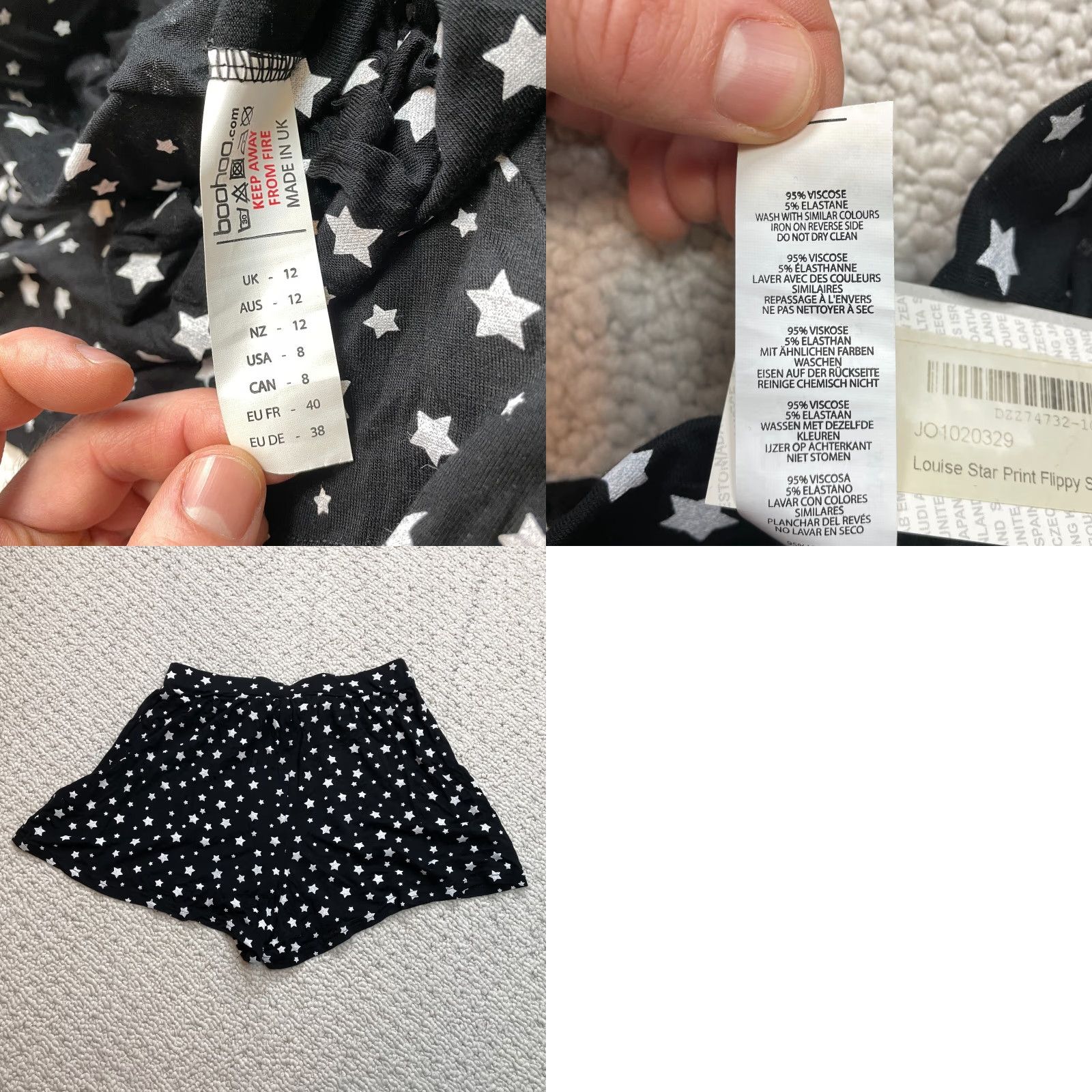 Boohoo Boohoo Star Print Flippy Sweat Shorts Womens 8 Black Lounge Sweat New NWT Size 30" / US 8 / IT 44 - 8 Thumbnail