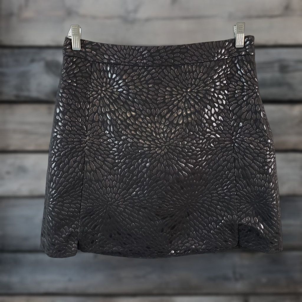 Loft Ann Taylor LOFT Womens Skirt Sz 8 Black Textured Side Zip Cotton Blend Size 30" / US 8 / IT 44 - 1 Thumbnail