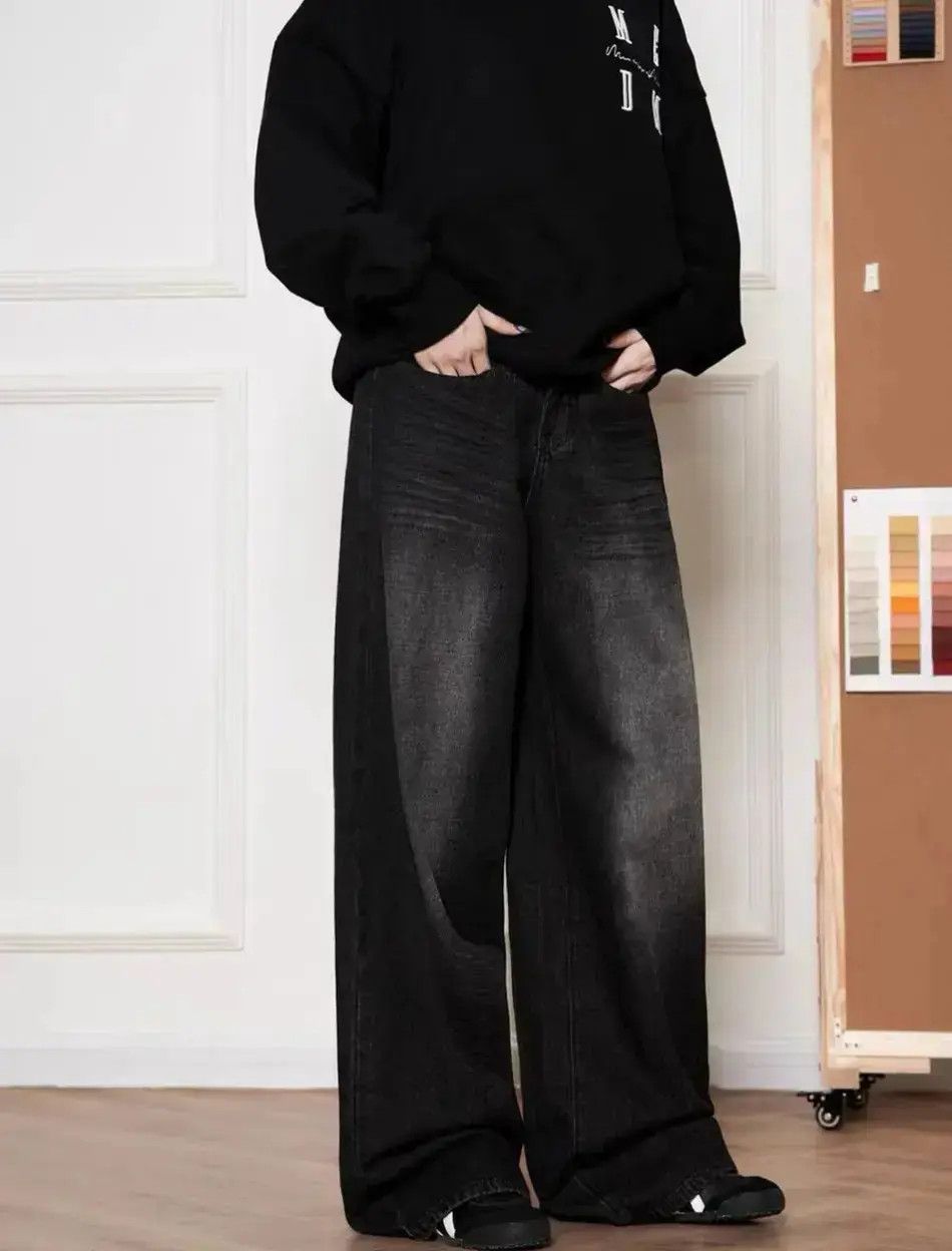 Japanese Brand Vintage High Street Black Straight Leg Wide Jeans Size US 34 / EU 50 - 1 Thumbnail