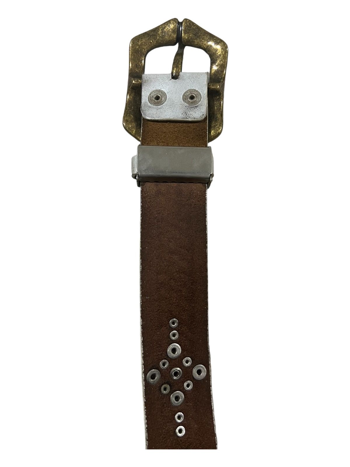 20471120 Vintage Genuine Leather Studded & Jeweled Brass Buckle Belt Size ONE SIZE - 4 Thumbnail
