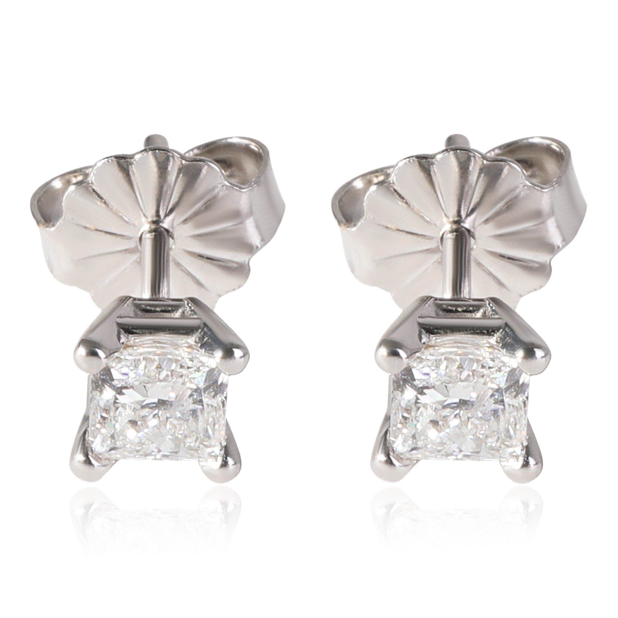 image of Gia Certified Princess Cut Diamond Stud Earrings In 14K White Gold D-F/i2 0.52Ct, Women's
